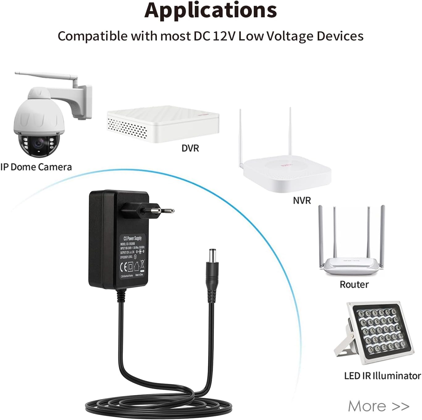 Thumbnail 1 de 12V 2A Netzteil (24W) Tonton mit 2,1 x 5,5 mm DC-Stecker für LED, CCTV & Router – 1,8 m Kabel, EU