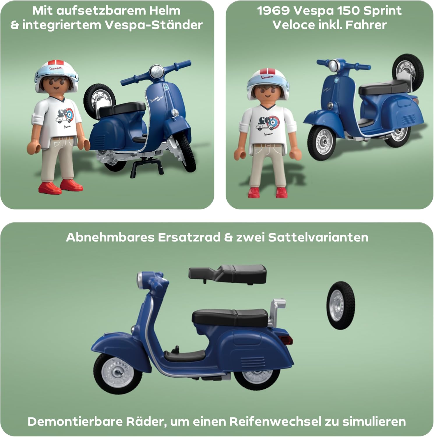 Thumbnail 4 de PLAYMOBIL Cars 71622 1969 Vespa 150 Sprint Veloce – Blau, sammlerkonformes Modell mit abnehmbarem Ersatzrad
