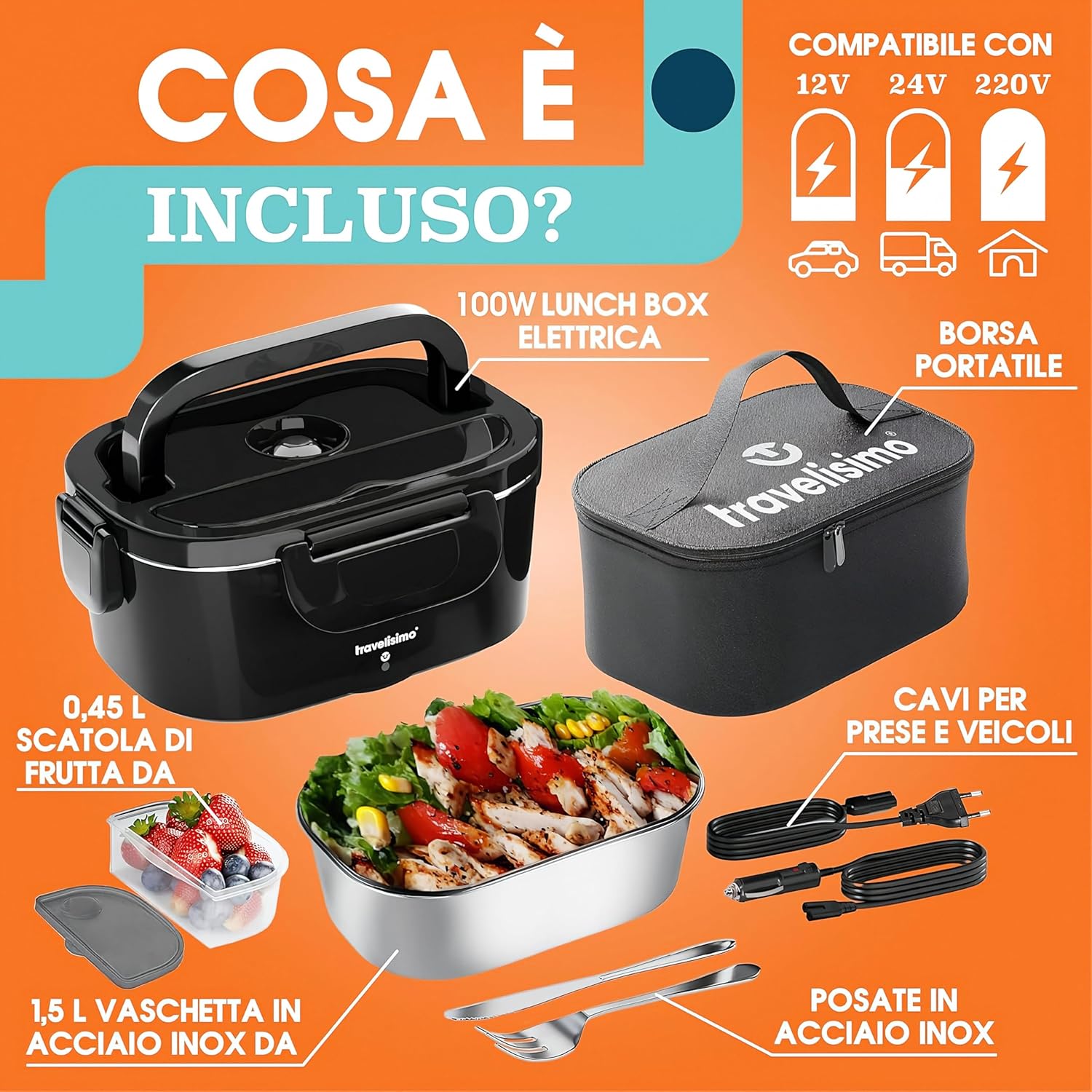 Thumbnail 4 de TRAVELISIMO Scaldavivande elettrico portatile 100W da 1,5L con doppia alimentazione 220V/12V/24V