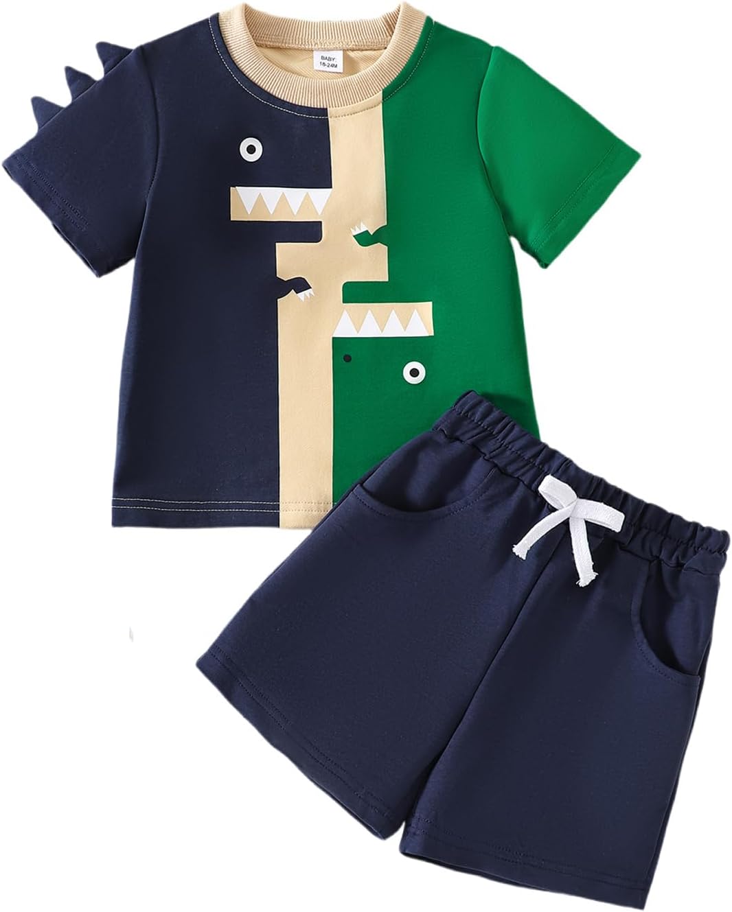 Detalle de FishingDino Jungen Sommer-Kleidungsset 86–110 – Dino & Bagger Motiv, Kurzarmshirt + Shorts