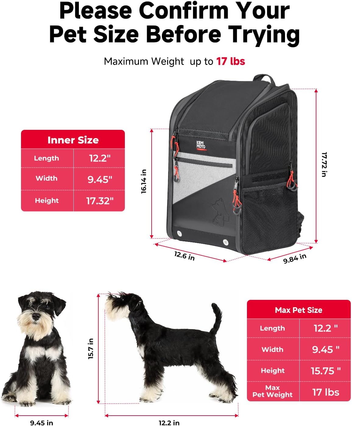 Detalle de KEMIMOTO Motorcycle Dog Carrier Backpack for Small Pets (Under 17 lbs) with Anti-Escape Safety Clip