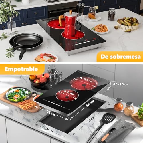 Thumbnail 3 de Alemania Placa Vitrocerámica 2 Zonas 30 cm (1200W + 1800W) – Encastrable o Portátil