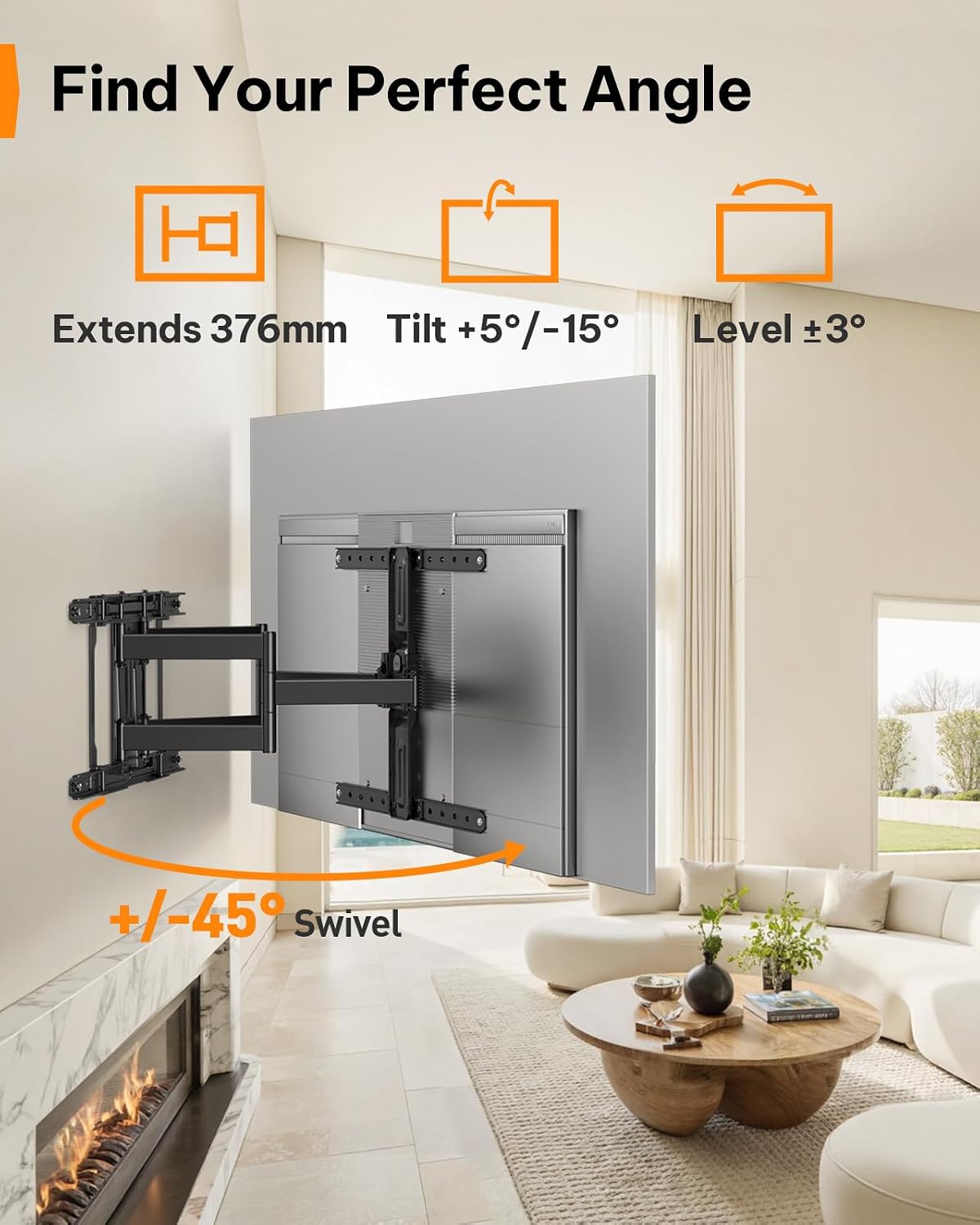 Detalle de Perlegear ultradünne TV-Wandhalterung (27,9 mm) für 42"–90" TVs – VESA 200×200 bis 600×400, Tragfähigkeit bis 60 kg