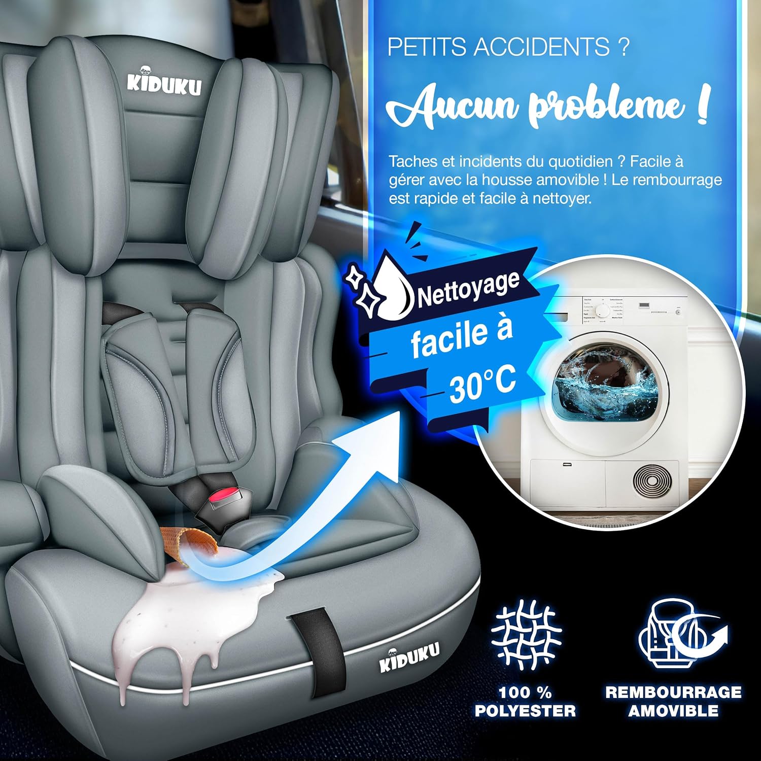 Detalle de KIDUKU Siège auto évolutif pour enfants 9–36 kg (Groupe 1/2/3) — Protection et confort