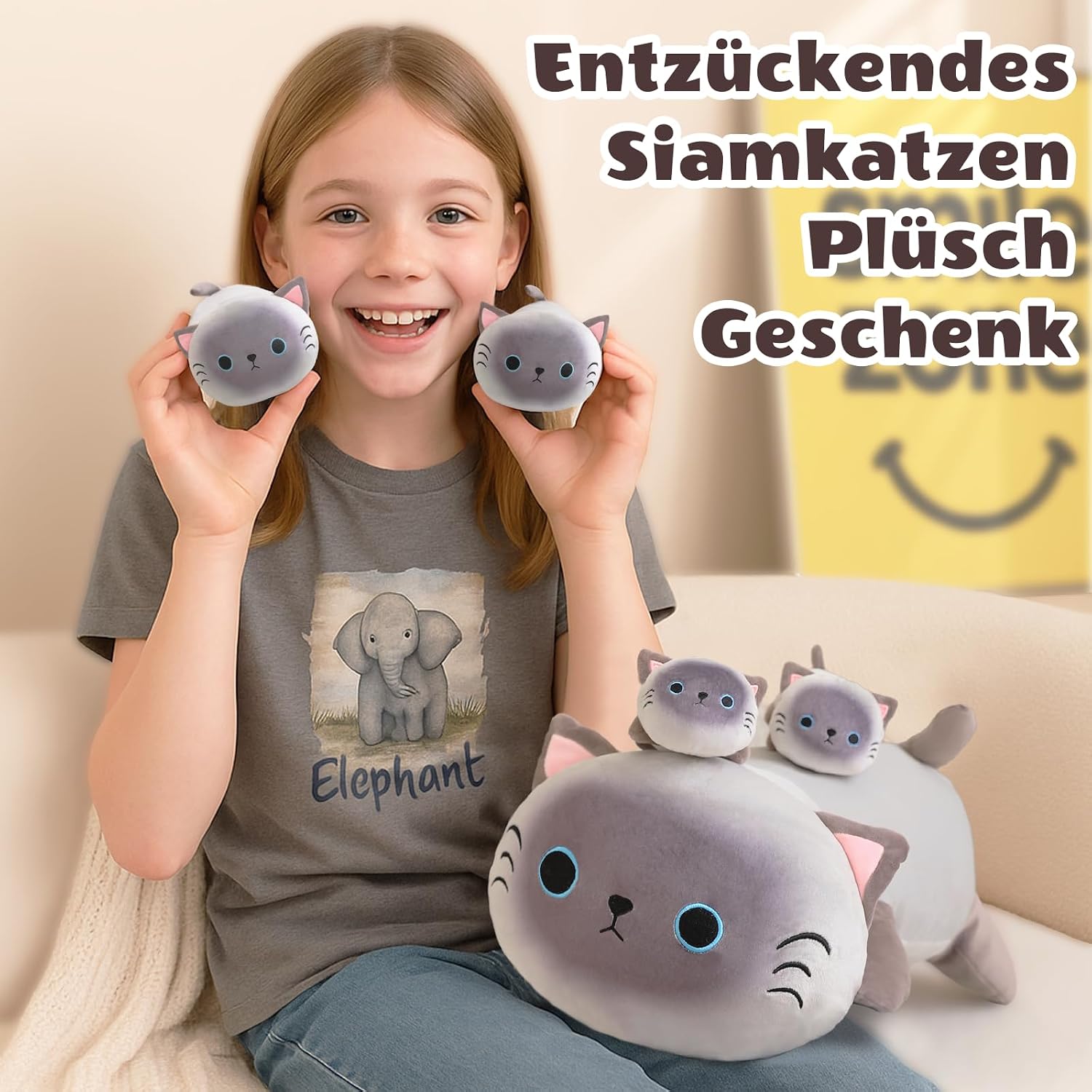 Thumbnail 2 de SQEQE Siamese Cat Plush with 4 Babies: 5-in-1 Cozy Set for Kids and Adults