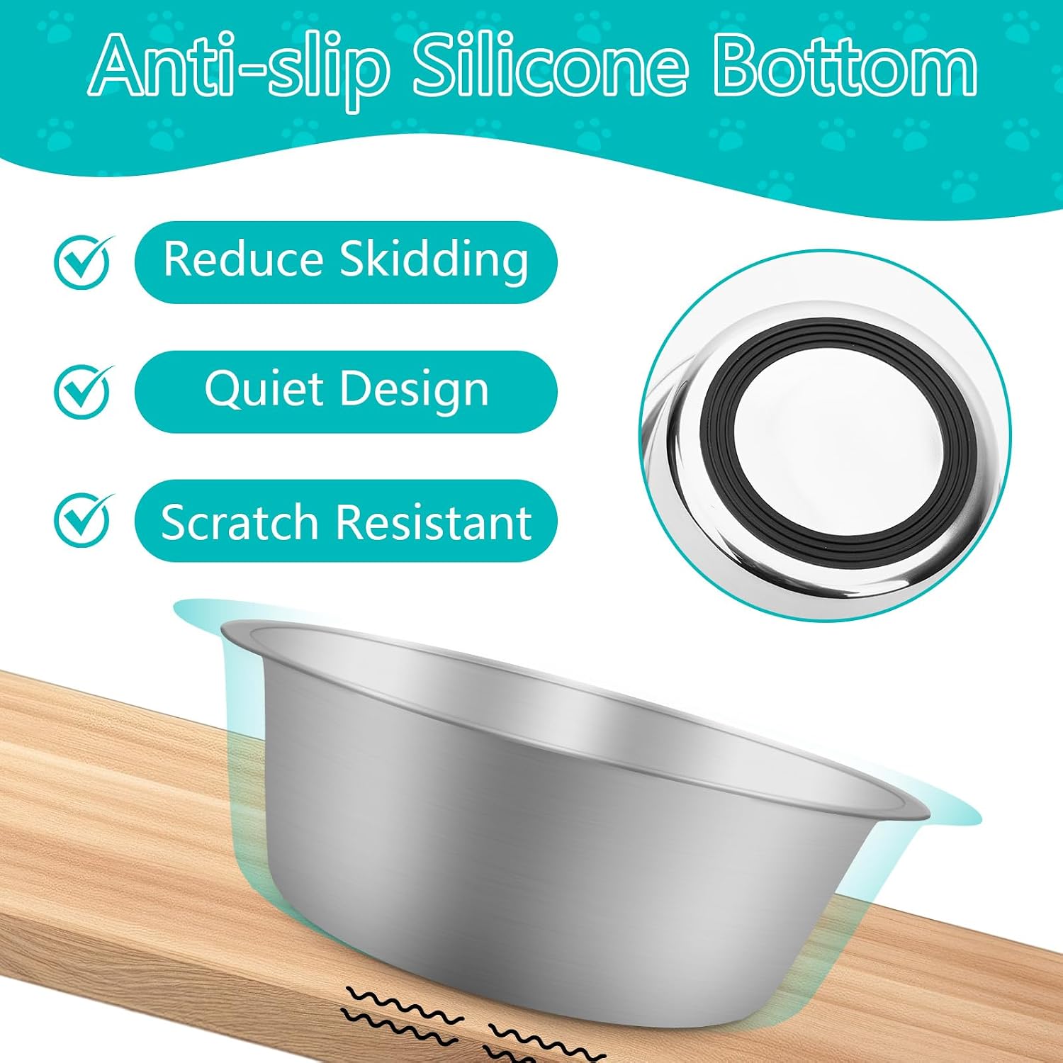 Detalle 2 de ELISABE Stainless Steel Dog Bowls 2 Pack — Non-Slip, 1560ml, Includes Collapsible Bowl