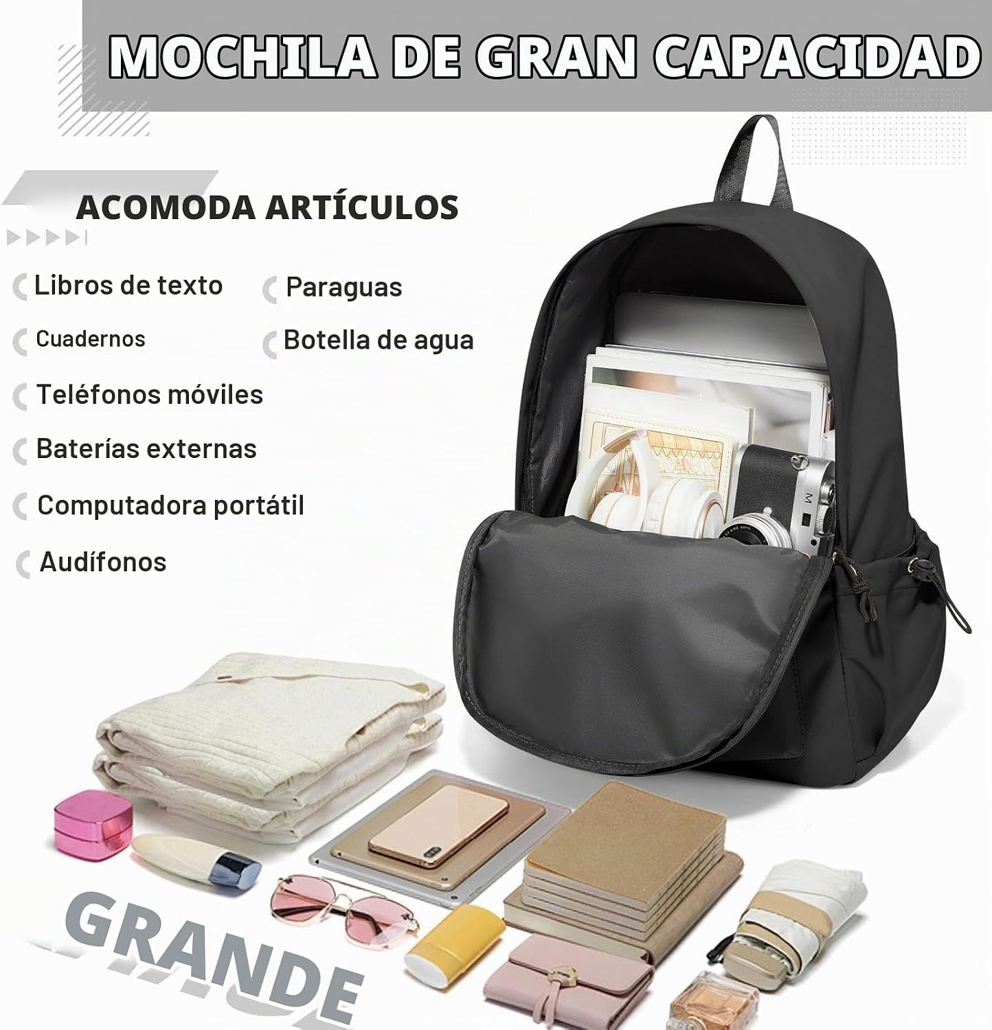 Thumbnail 3 de HYC00 Mochila Escolar para niñas adolescentes – 19 L, 14 pulgadas, impermeable, negro