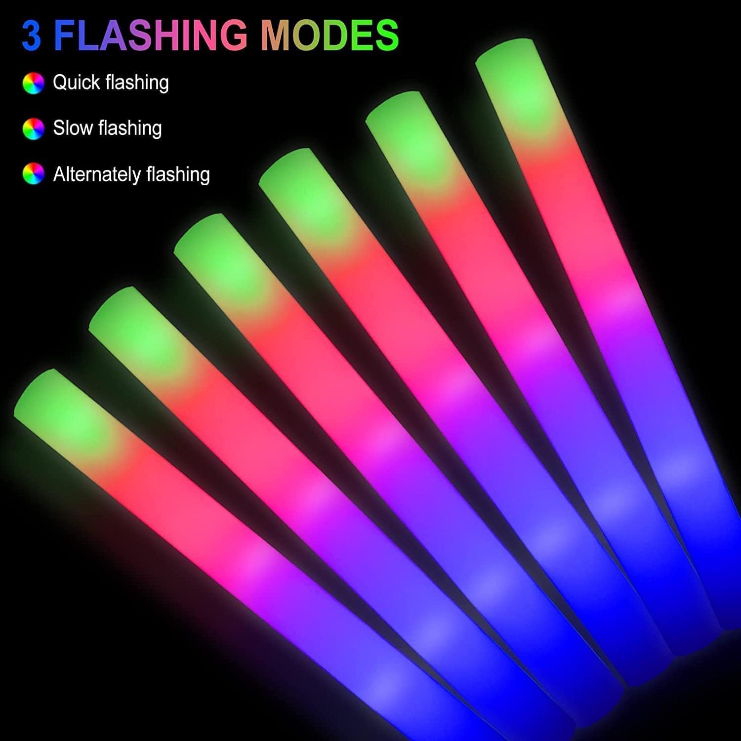 Detalle de YQXTOOEL 102pcs Giant Glow Foam Sticks with 3 flashing modes