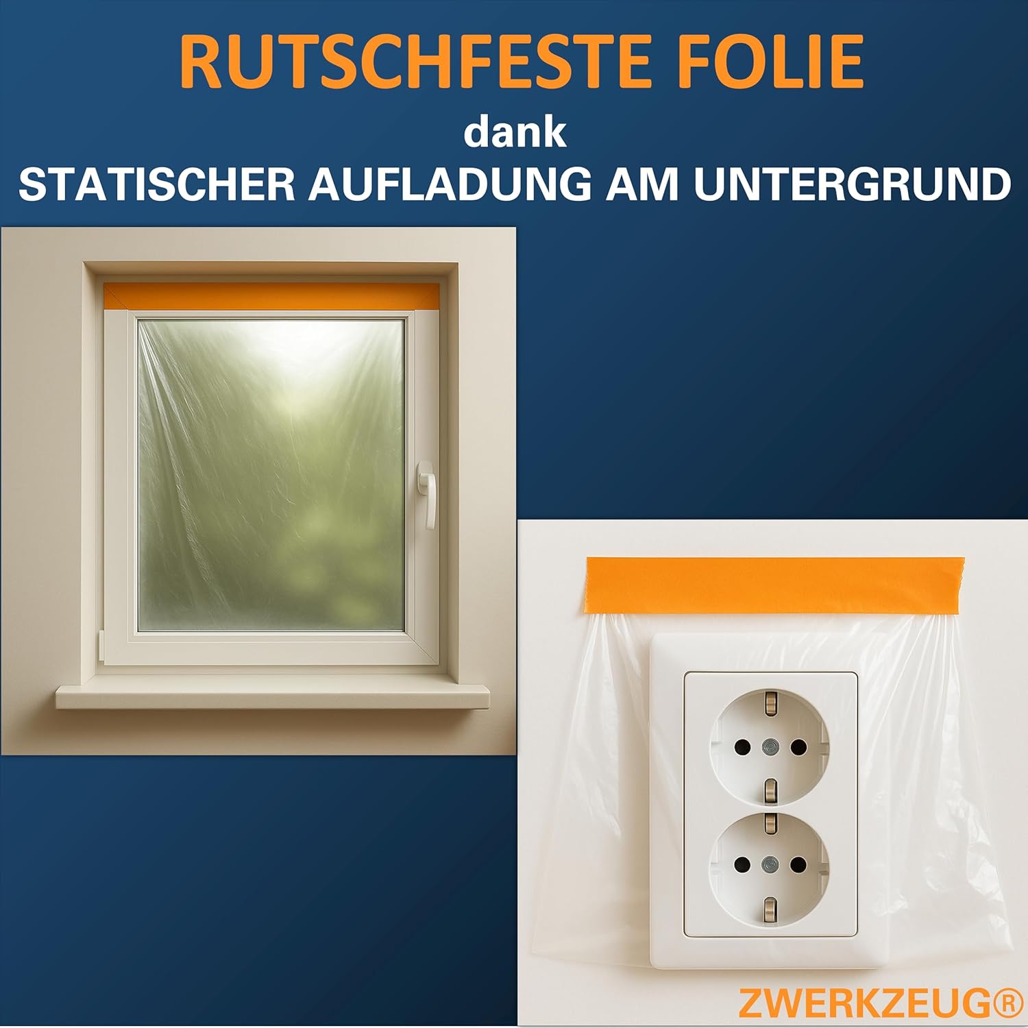 Detalle 2 de ZWERKZEUG 80 m Abdeckfolie mit Klebeband 🎨