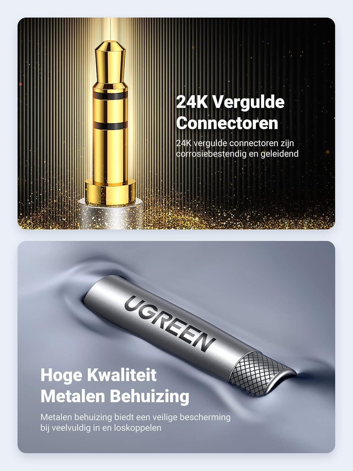 Detalle de UGREEN 3,5mm-jack-naar-jack-auxkabel van 2 m met nylon vlechtwerk