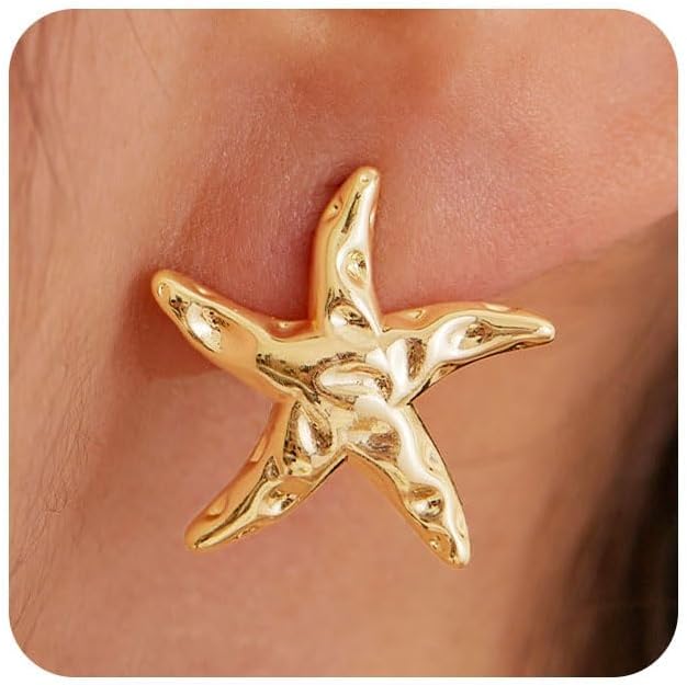 Detalle de HANLI Gold Starfish Earrings — Lightweight S925 Sterling Silver Hoop? No, Studs for Women