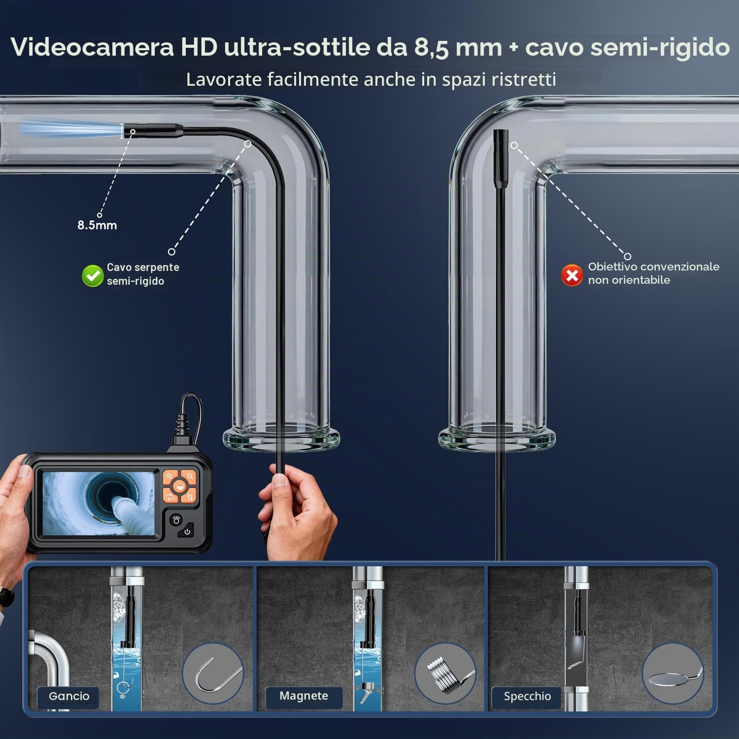 Thumbnail 5 de SKYBASIC Endoscopio Industriale con Schermo 4,3'' HD 1080P e Cavo 10 m – Ispezione Imperscrutabile