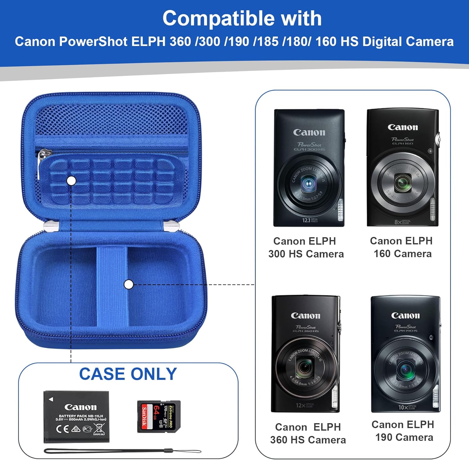 Detalle de RAIALL Carrying Case for Canon IXUS 185/285 and Sony Cybershot W830 – Blue