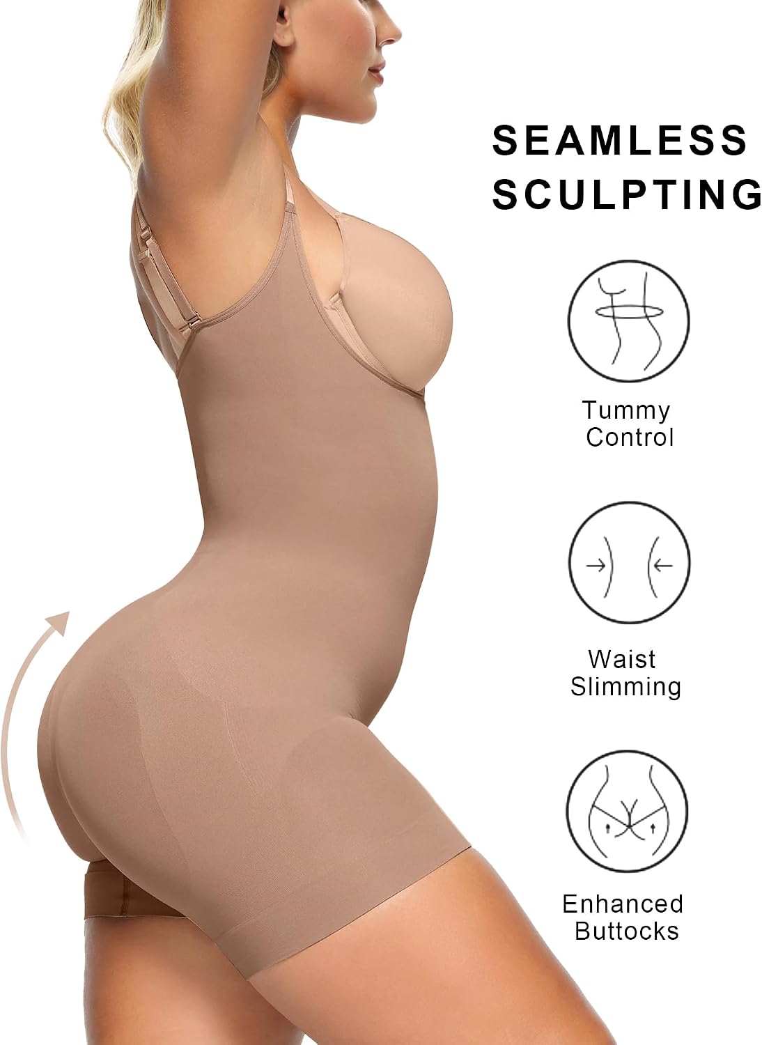Detalle de SHAPERX Open-Bust Mid-Thigh Shapewear Bodysuit for Women, Seamless Tummy Control