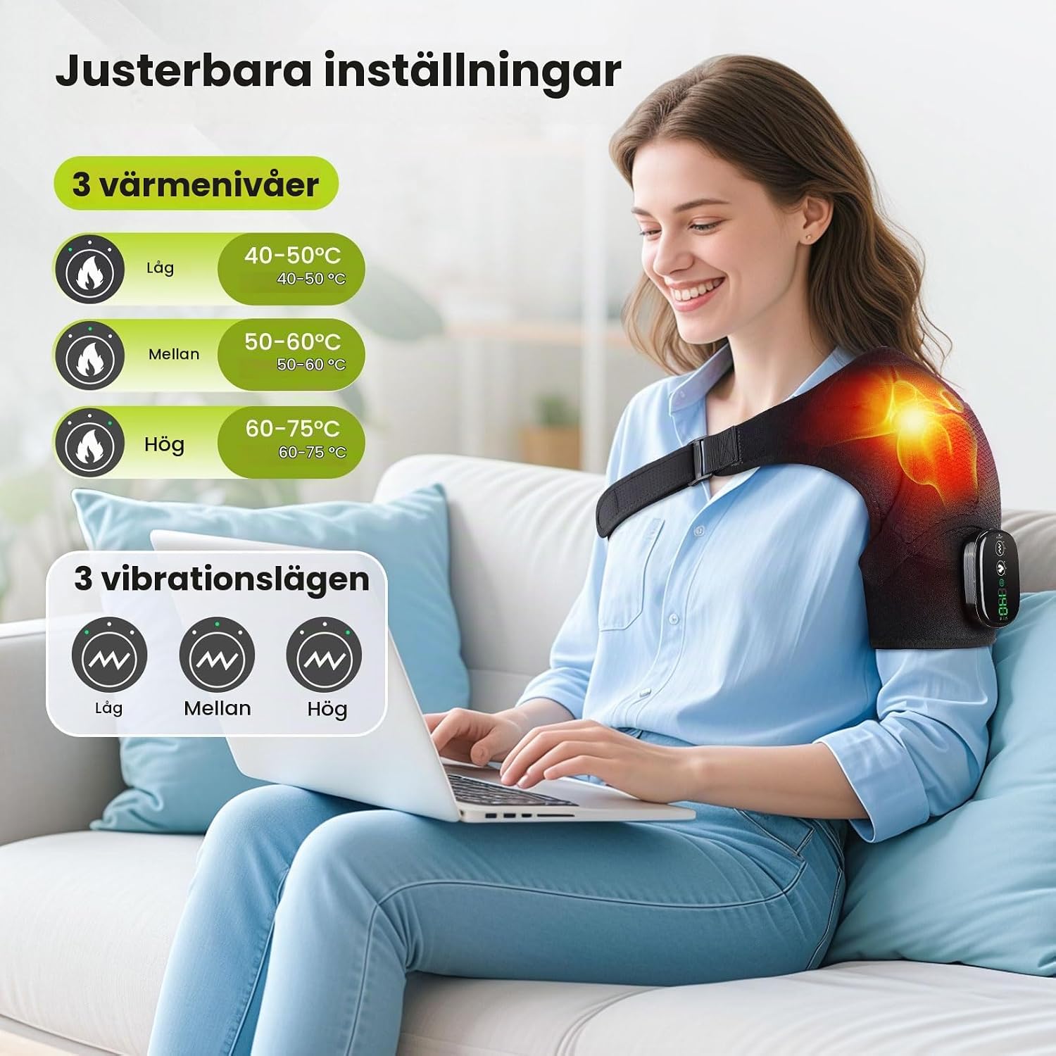 Detalle 2 de FlareMore trådlös axelmassagedyna med värme, vibration och touchkontroll