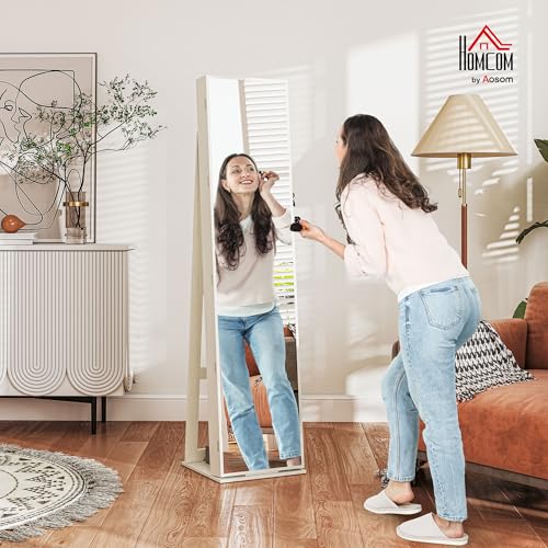 Detalle de HOMCOM Espejo Joyero de Pie con Luz LED y Cerradura – Armario de Joyas Blanco