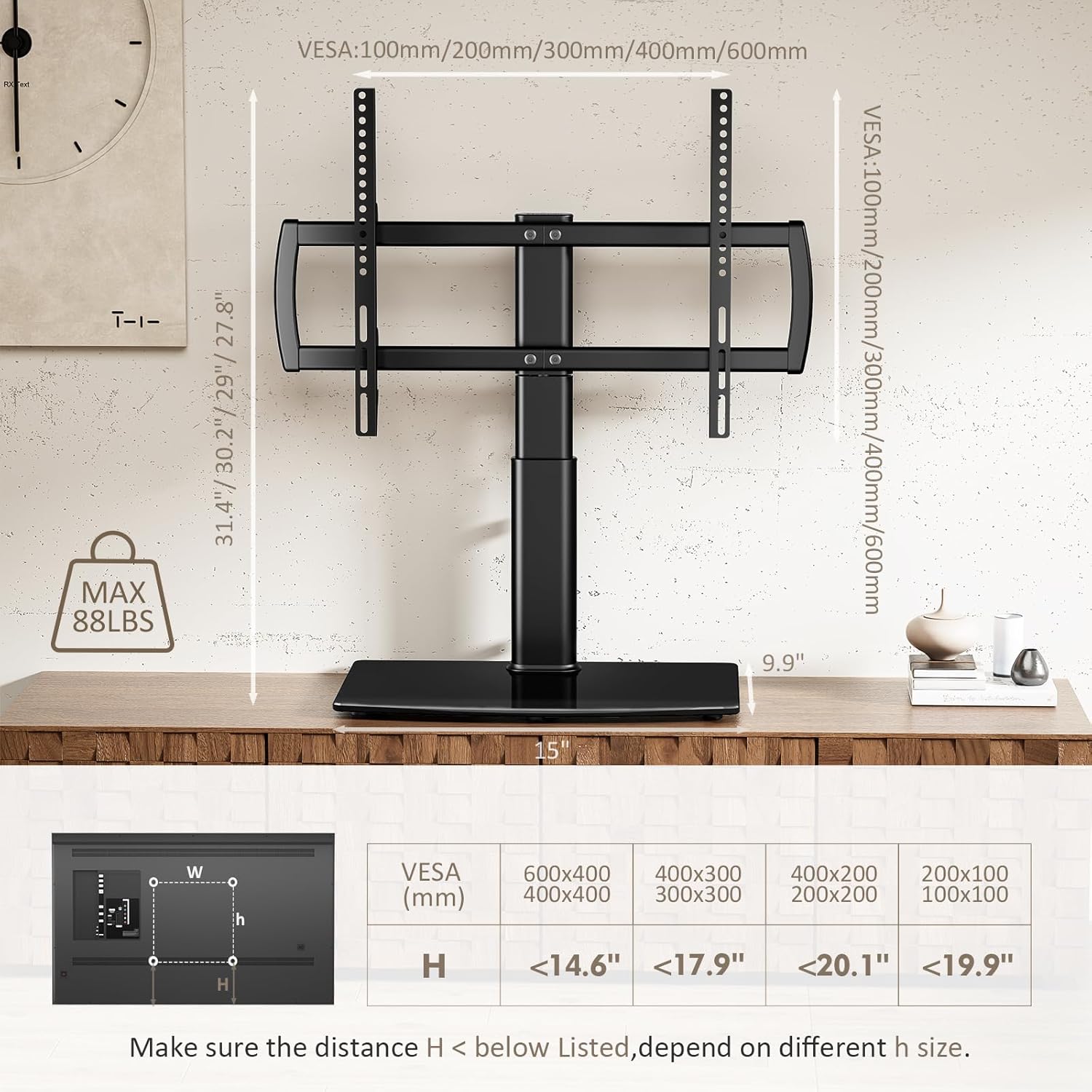 Thumbnail 6 de Hemudu HT04B-002 Universal Swivel Tabletop TV Stand for 32 to 65 inch TVs