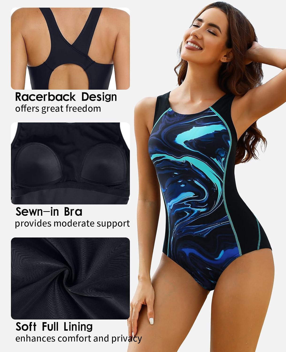 Detalle de Charmo Women's One Piece Swimsuit with Racerback and Built-in Cups