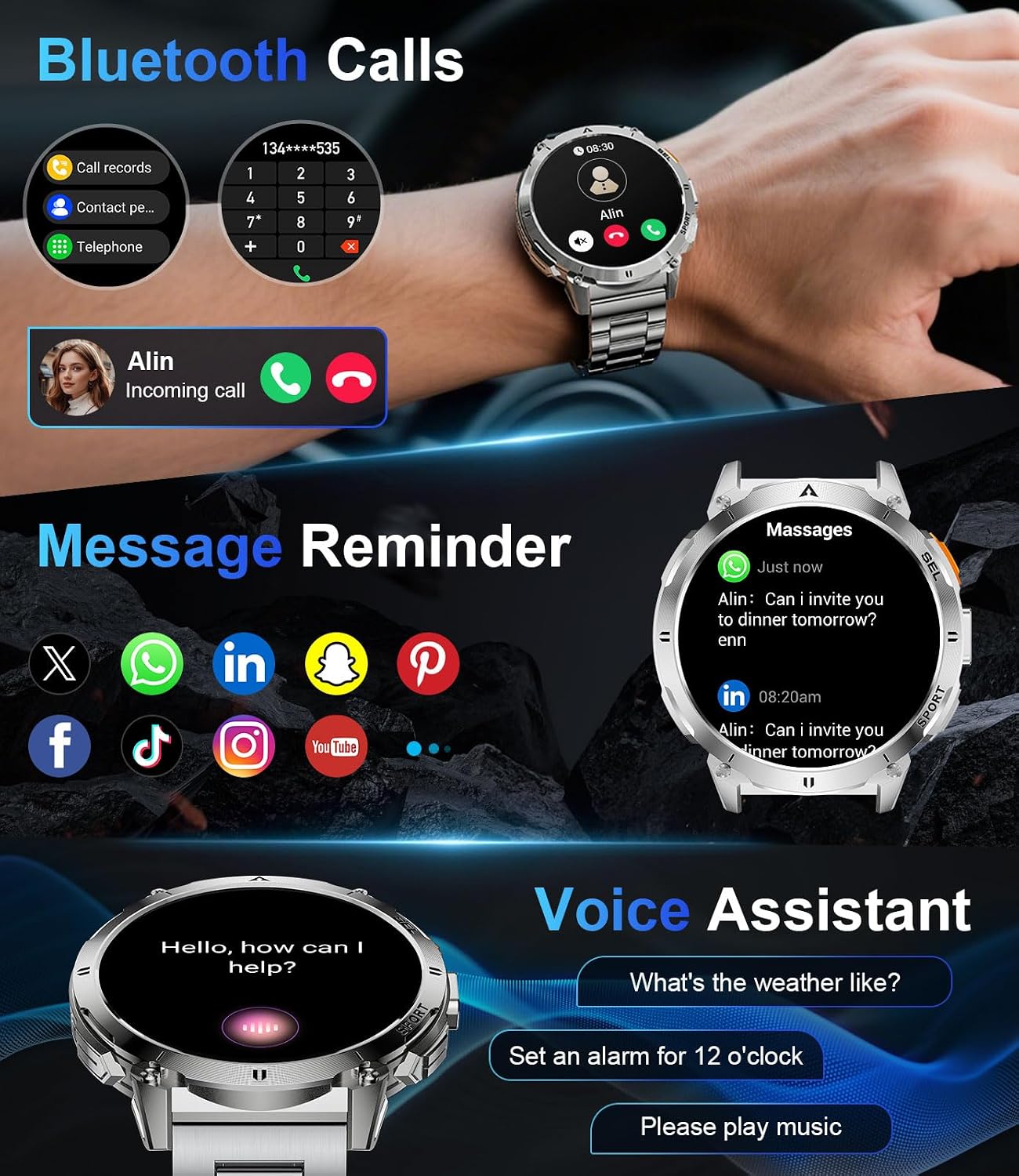 Thumbnail 3 de LIGE Military Smart Watch 1.62" AMOLED