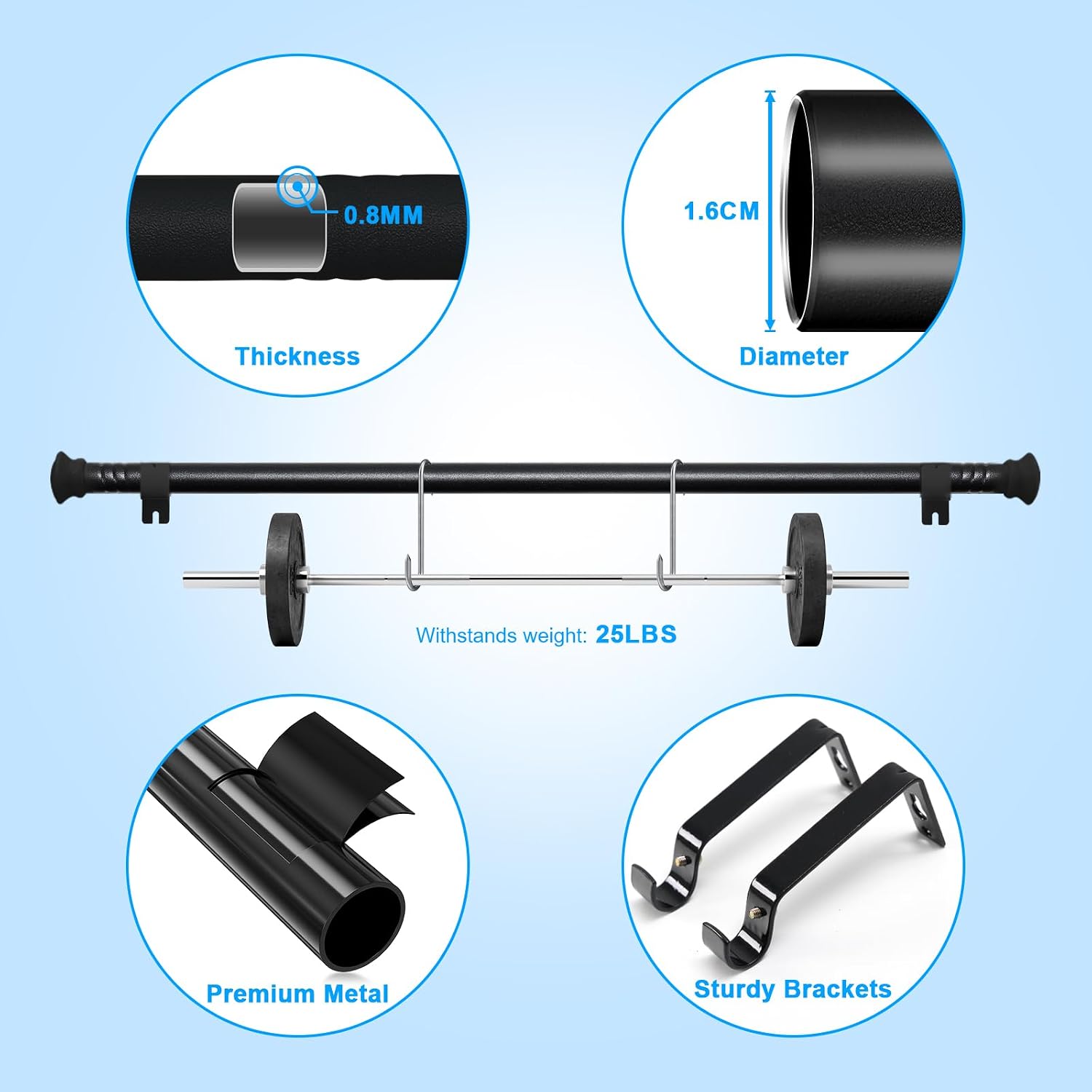 Detalle 1 de Curtain Poles 76–157 cm Matte Black