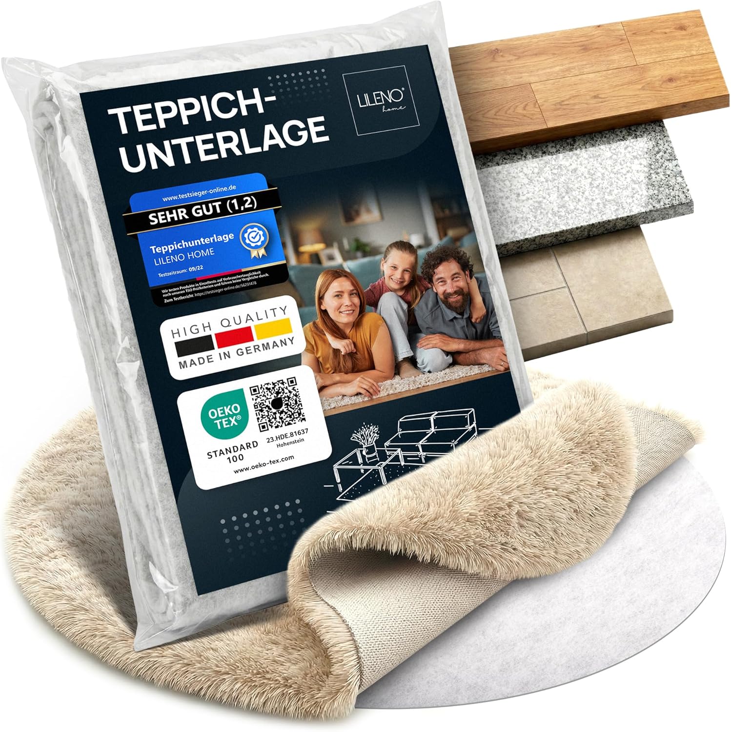 Detalle 2 de LILENO HOME rutschfeste Teppich-Unterlage (50x80 cm) aus Vlies, zuschneidbar – Anti-Rutsch-Matte