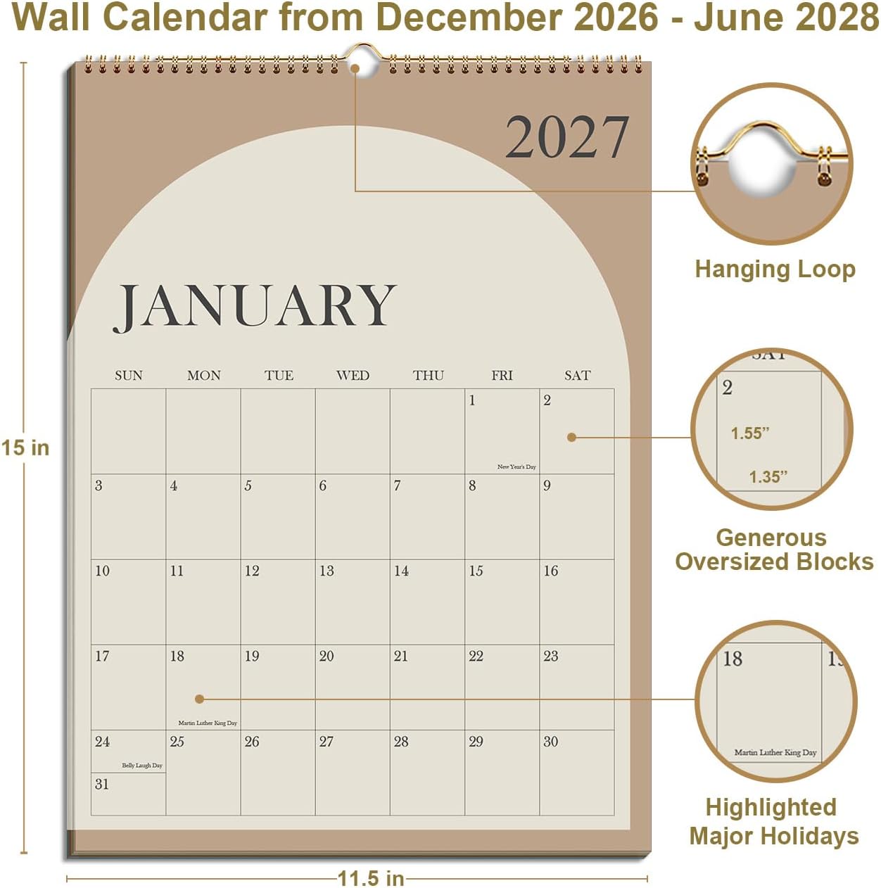Thumbnail 1 de Calendar 2026-2027 18 Months Wall Calendar from January 2026 to June 2027 🗓