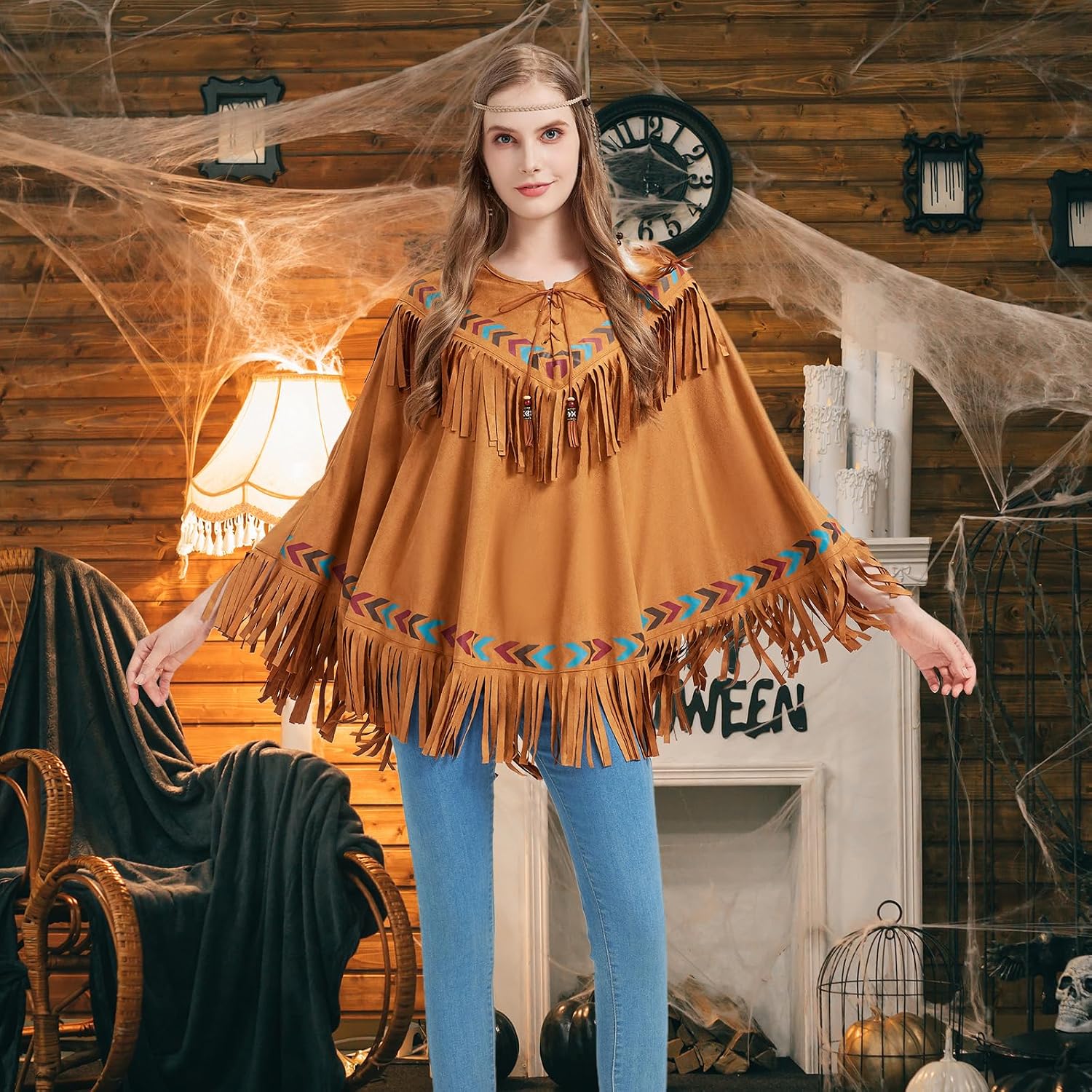 Thumbnail 6 de aicoaub Poncho indien marron pour femme
