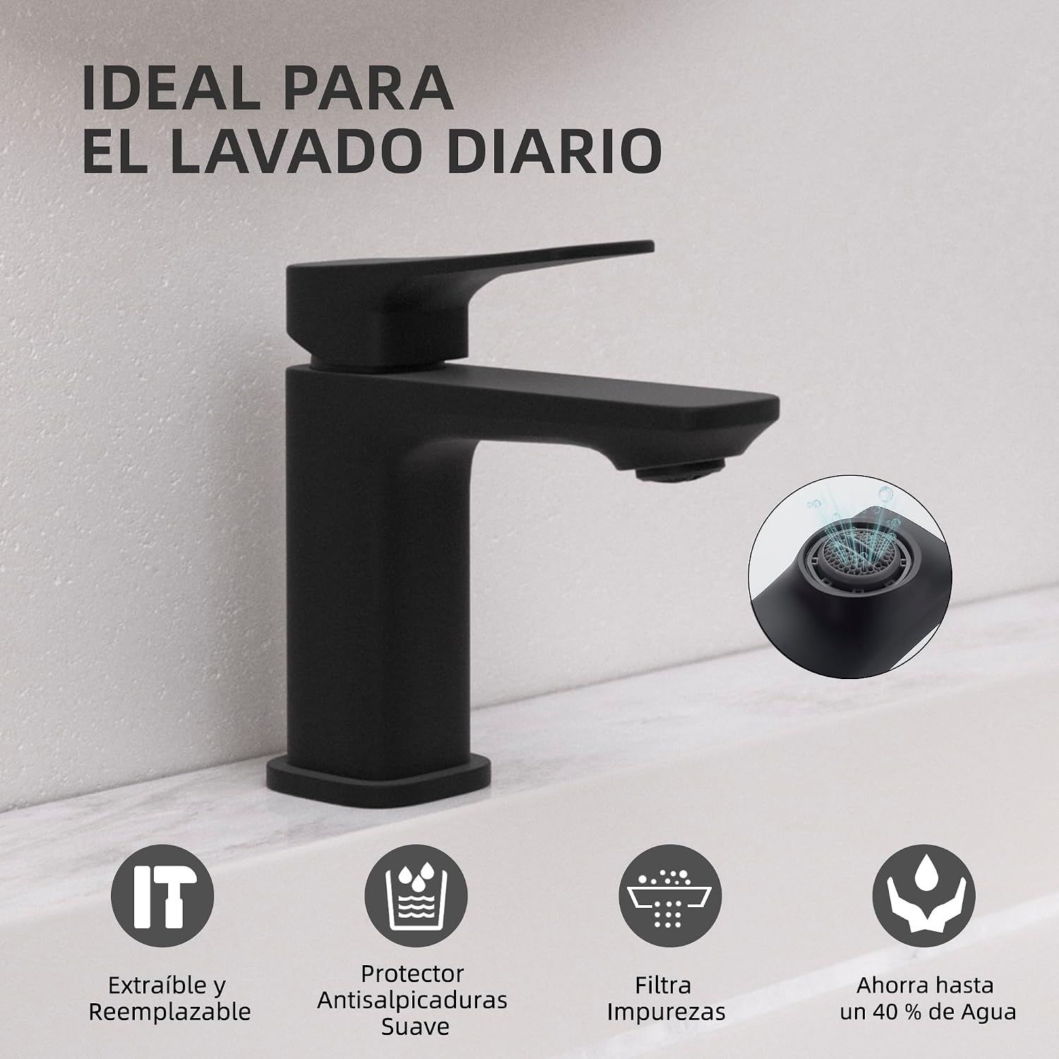 Detalle 2 de BELZ Grifo monomando lavabo 82 mm negro