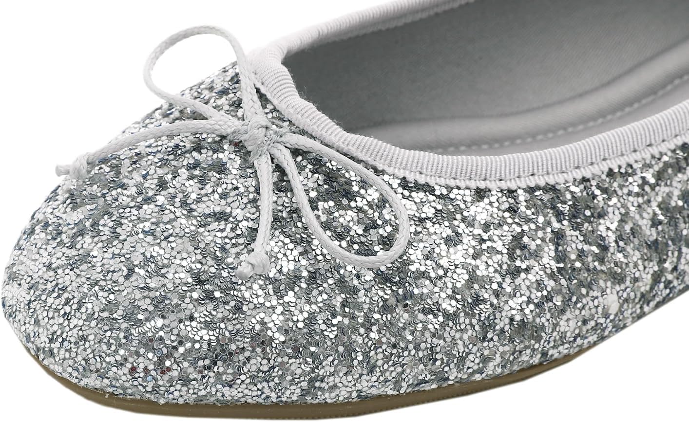 Detalle de Feversole Round Glitter Ballerina Damen – Klassische Ballerinas mit Profilsohle