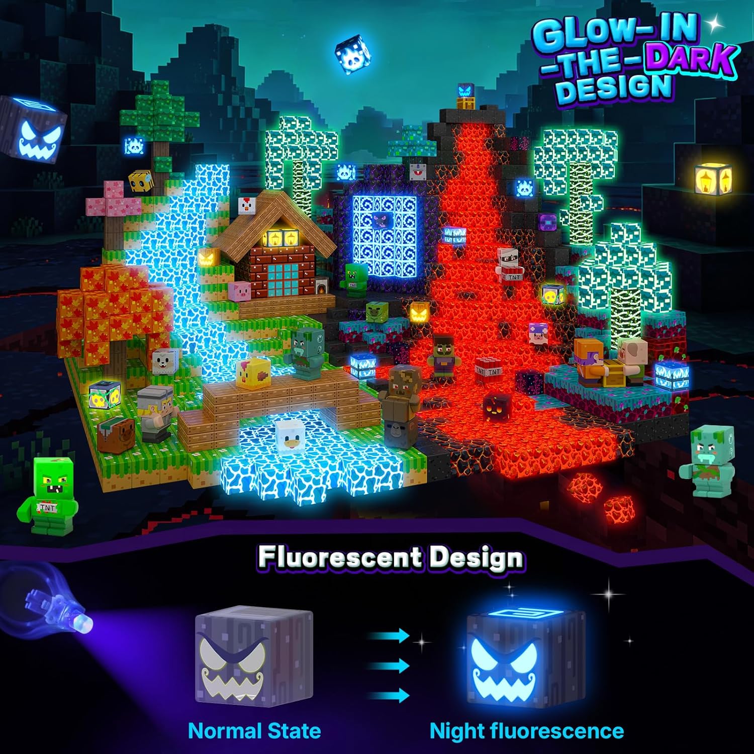 Detalle de IGIVI 500-Piece Magnetic Blocks with Light Up Blocks: Build a Glow-in-the-Dark MagWorld