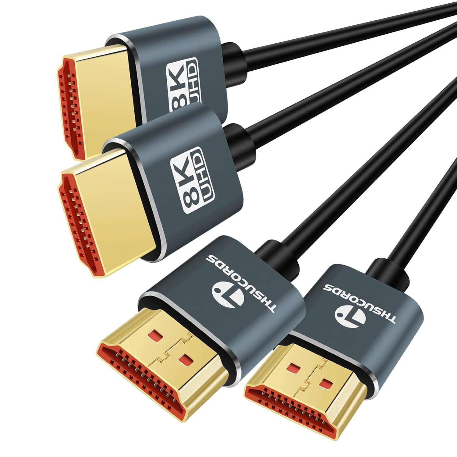 Detalle de Thsucords Ultra Thin 8K/4K HDMI Cables 3M (2 Pack) – Slim, Flexible, 48Gbps