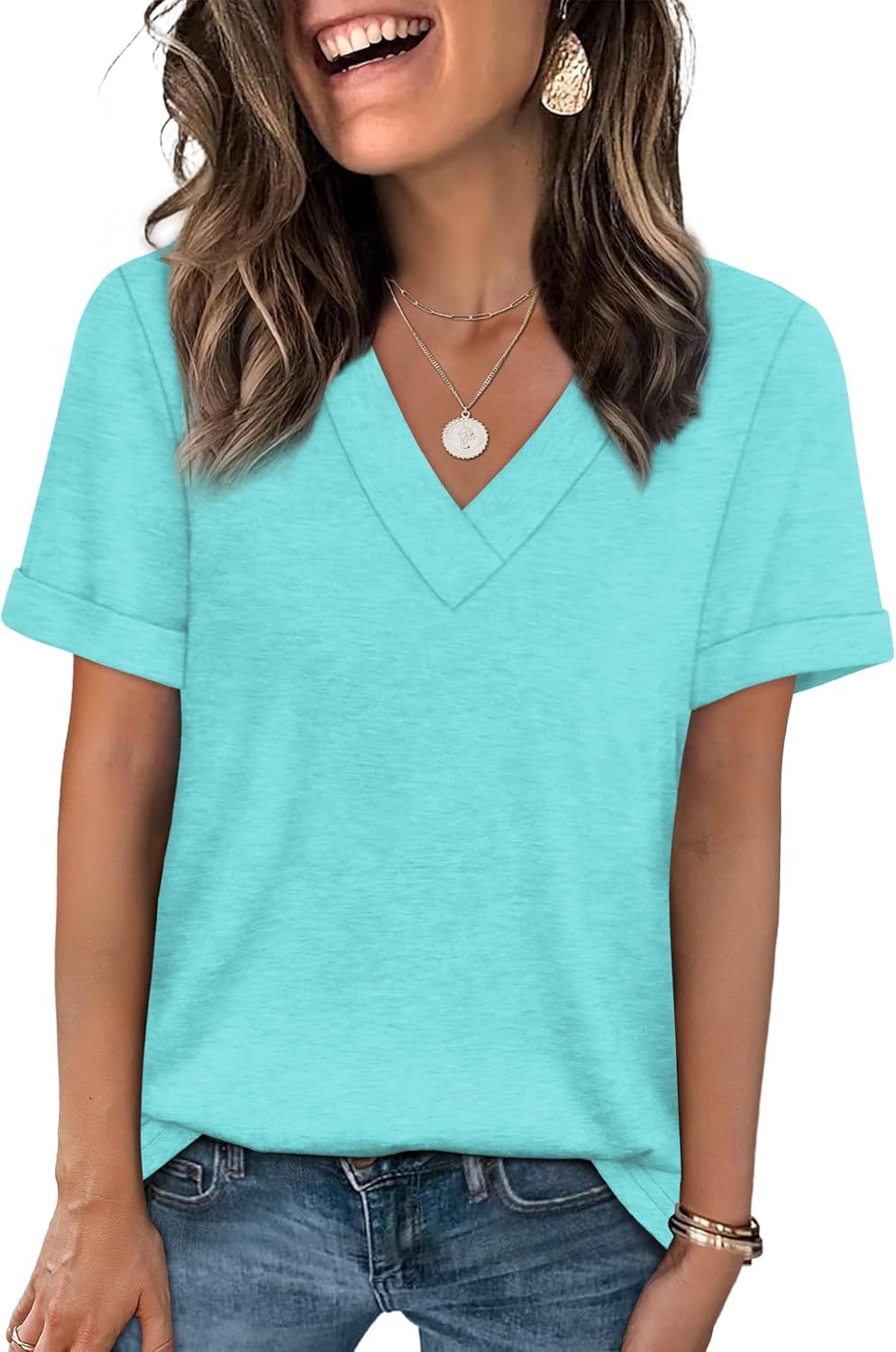 Thumbnail 6 de WIHOLL Womens Summer Short Sleeve V-Neck T Shirt