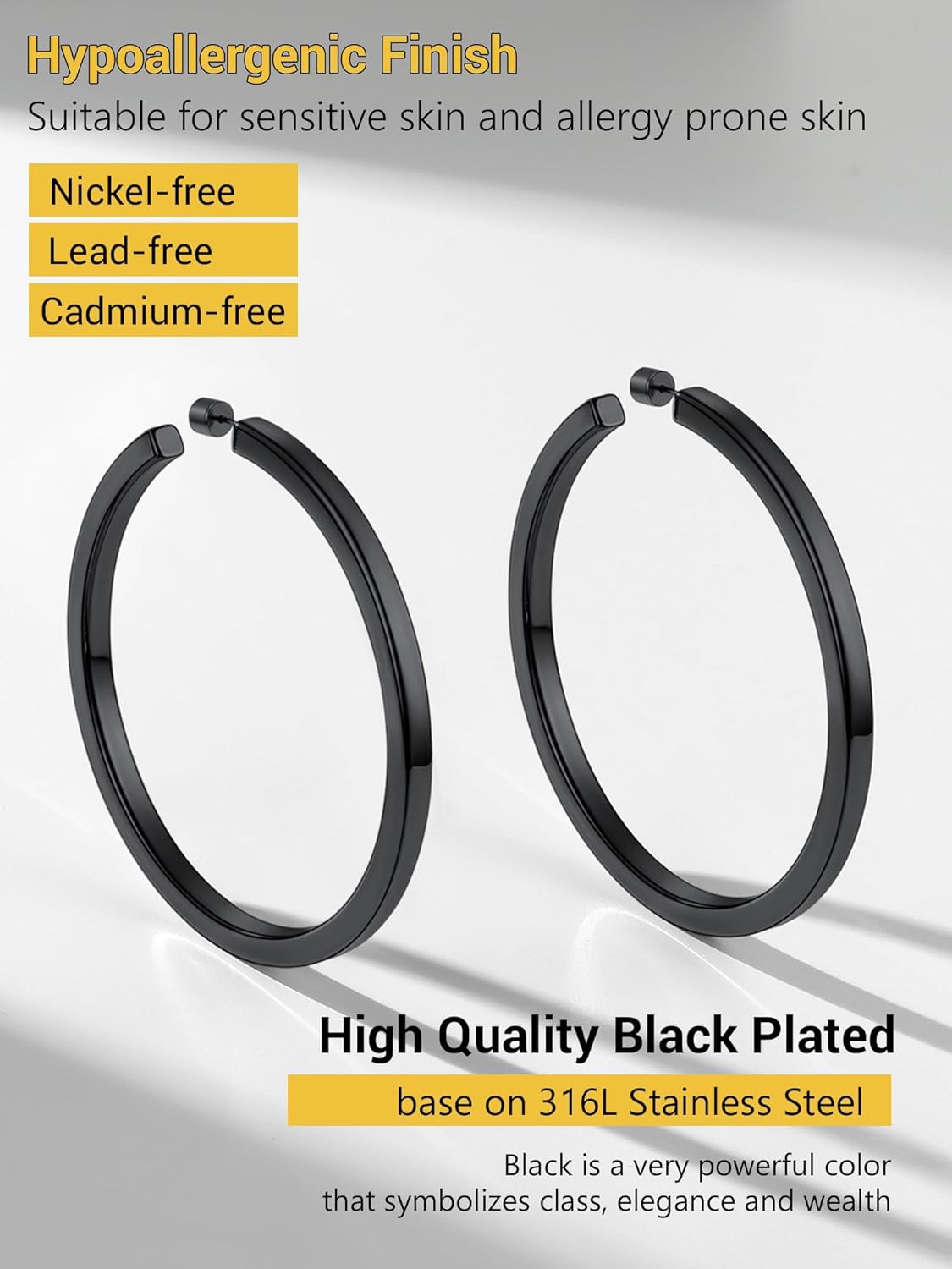 Thumbnail 5 de PROSTEEL Demies créoles ouvertes femme en acier inoxydable 316L, plaqué or ou noir (20–80 mm)