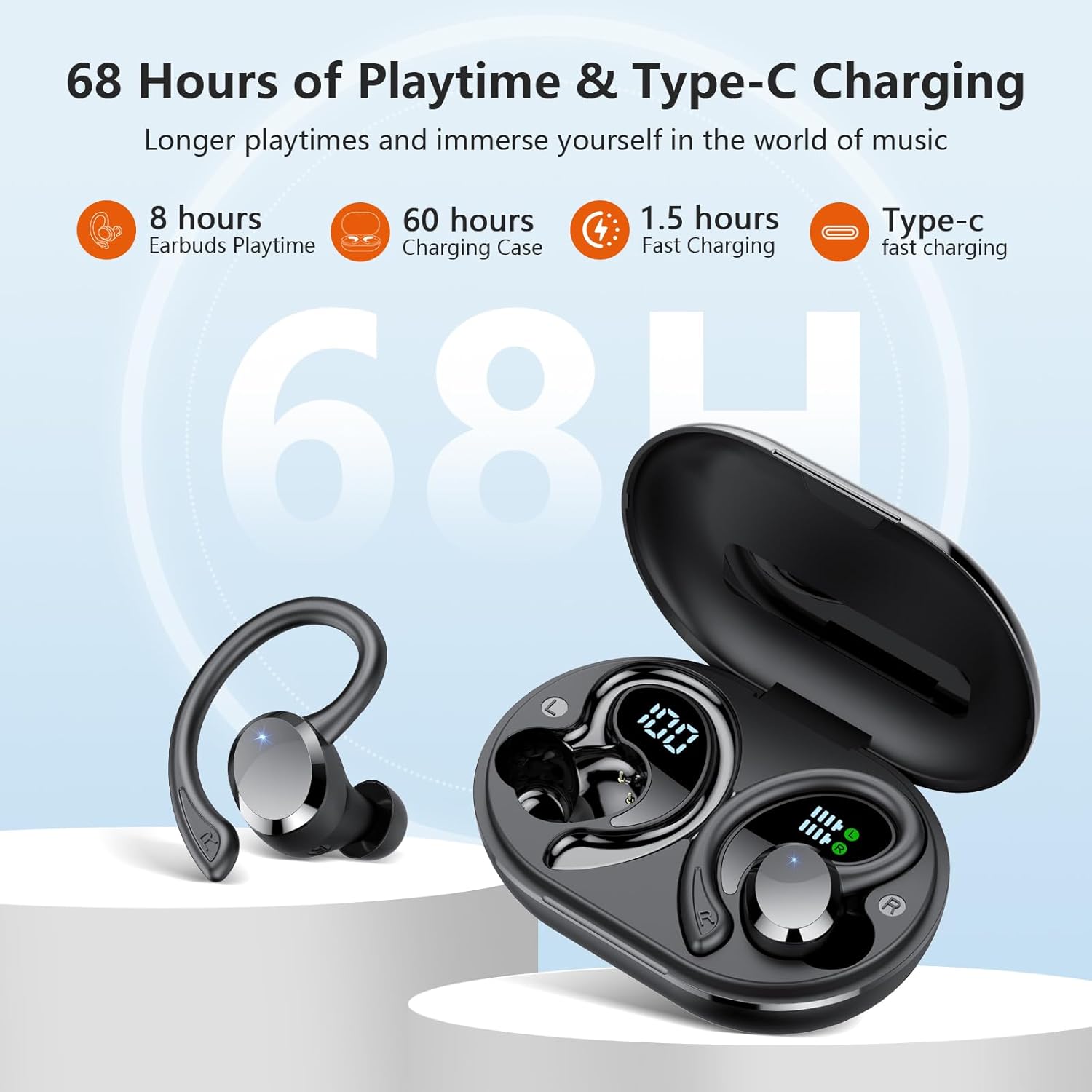 Detalle 2 de Wireless Earbuds Sport with Bluetooth 5.4 and Earhooks