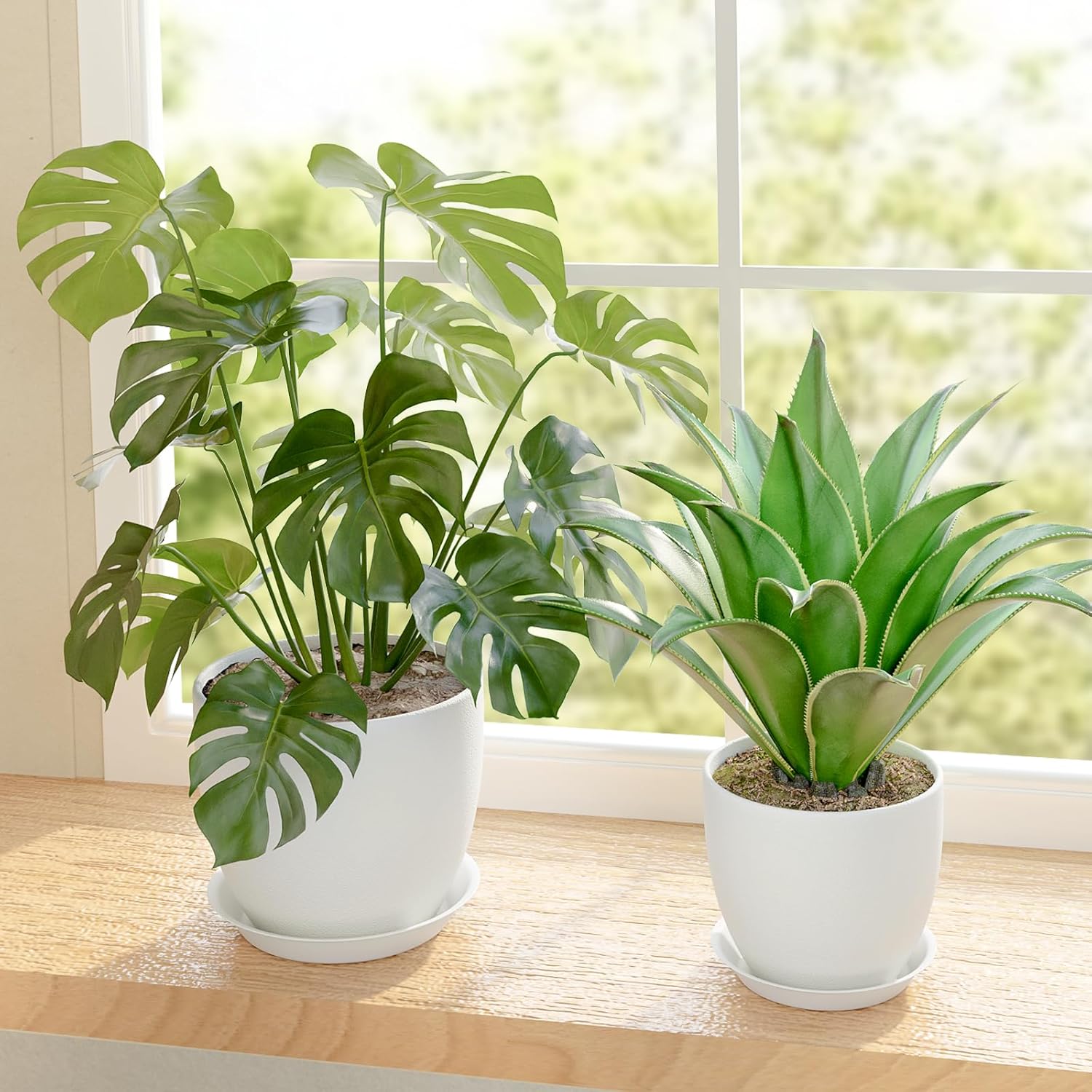 Thumbnail 3 de Bamworld 5 Pack Indoor Plant Pots with Saucers and Drainage Holes (White) – multi-size plastic planters