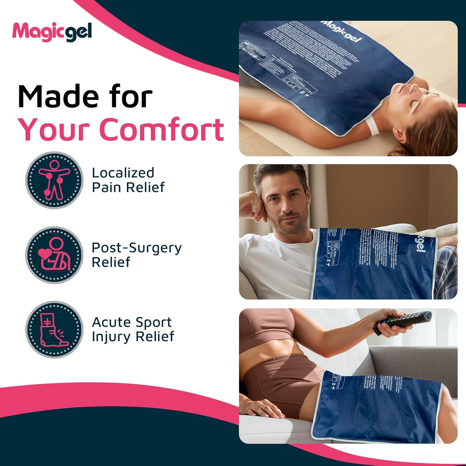 Detalle de Magic Gel Poche de glace en gel géant XL pour genou & cheville – compresse froide réutilisable gris