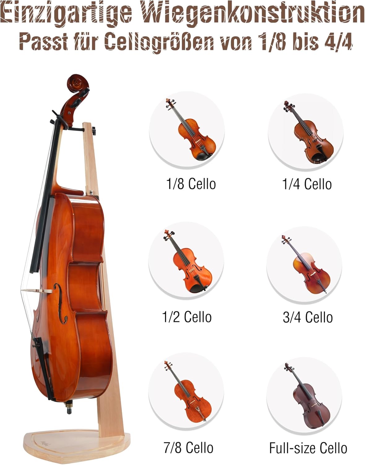 Detalle 2 de Musbeat Cello Ständer aus Buchenholz mit Bogenhalter für 1/2, 1/4, 1/8 bis 4/4