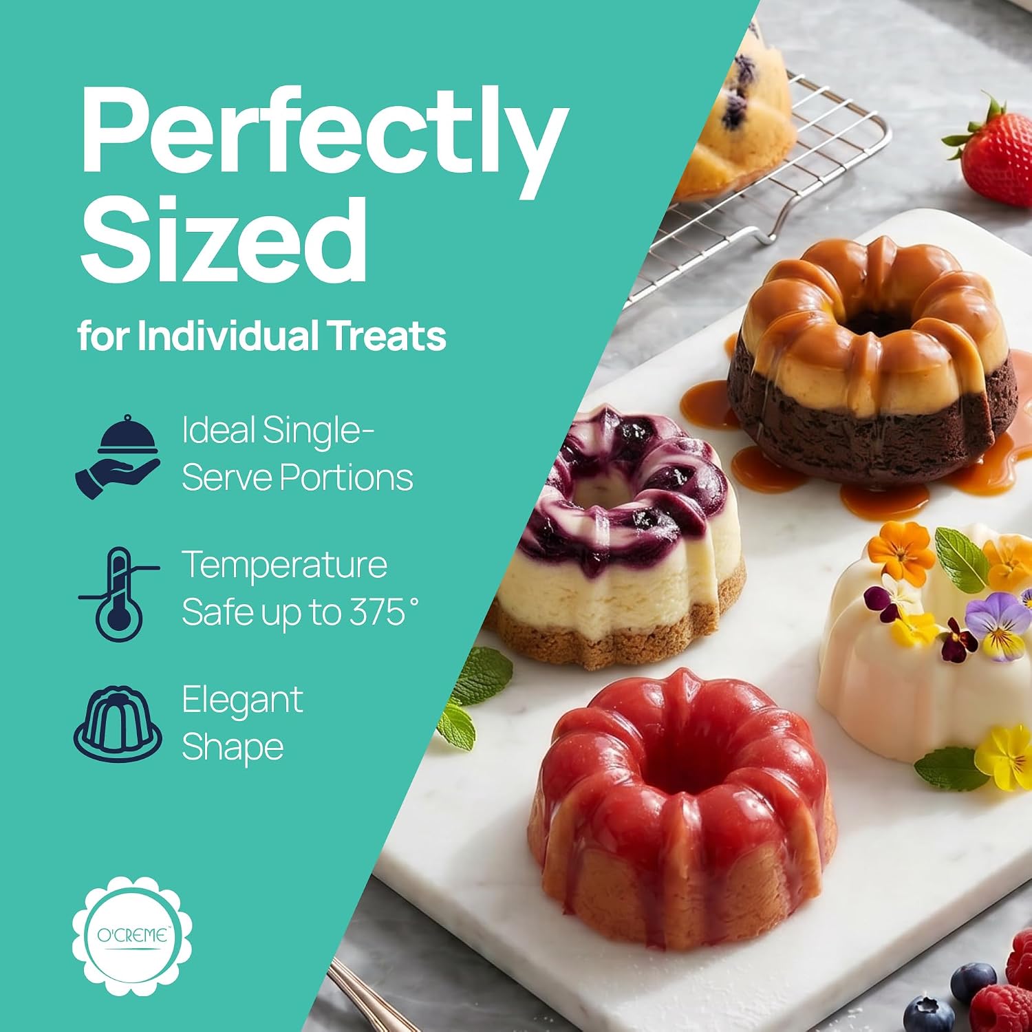 Detalle de O’Creme Bakeable Plastic Mini Pan & Jello Mold (25 Pack) – Non-Stick Silicone Baking Mold