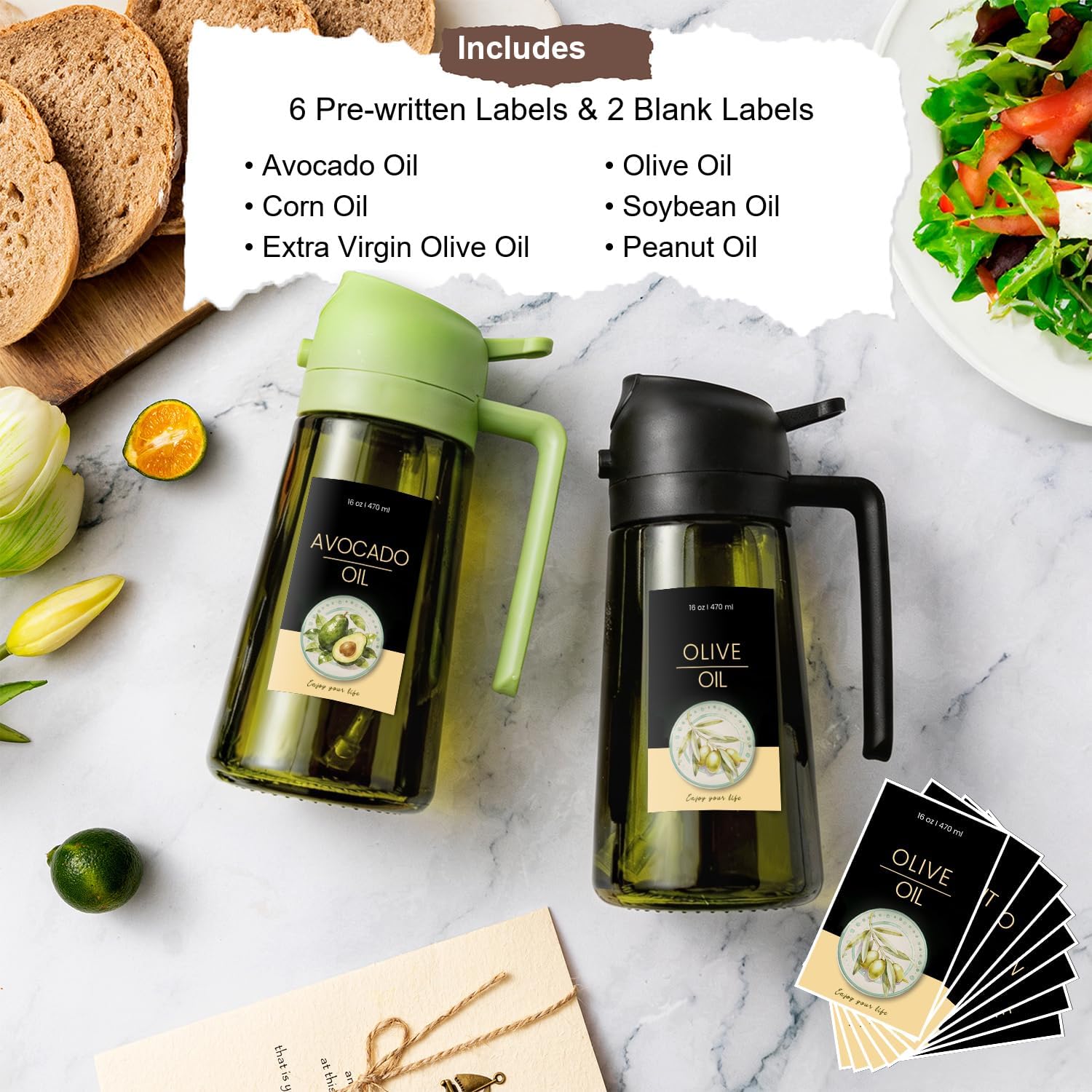 Detalle de TrendPlain Ver002 470 mL Glass Olive Oil Dispenser and Sprayer, Green