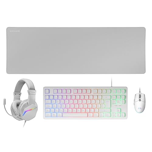 Detalle de Mars Gaming MCP-RGB3: Pack Gaming en blanco con teclado RGB, ratón Flow y alfombrilla XXL