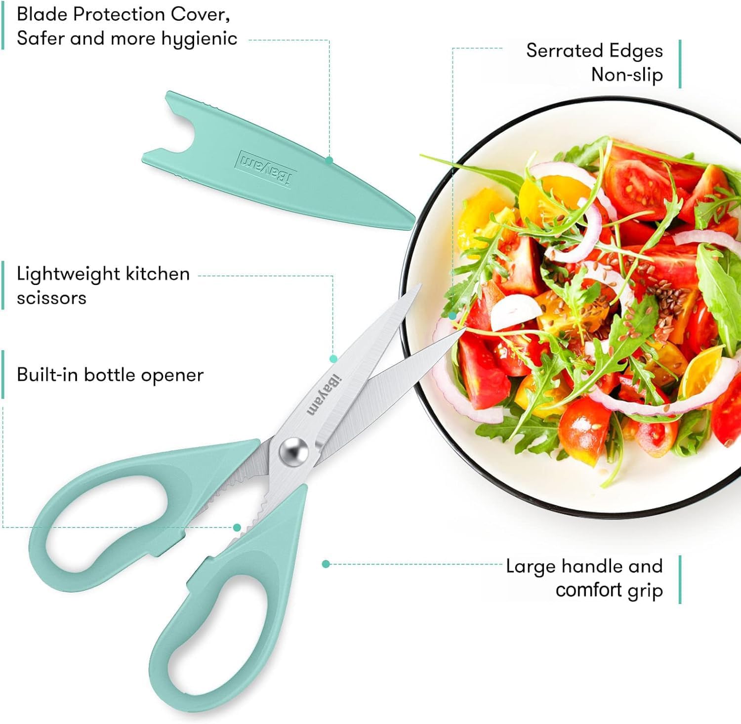 Detalle de iBayam 2 Pack All Purpose Kitchen Scissors Shears – Heavy Duty with Blade Covers