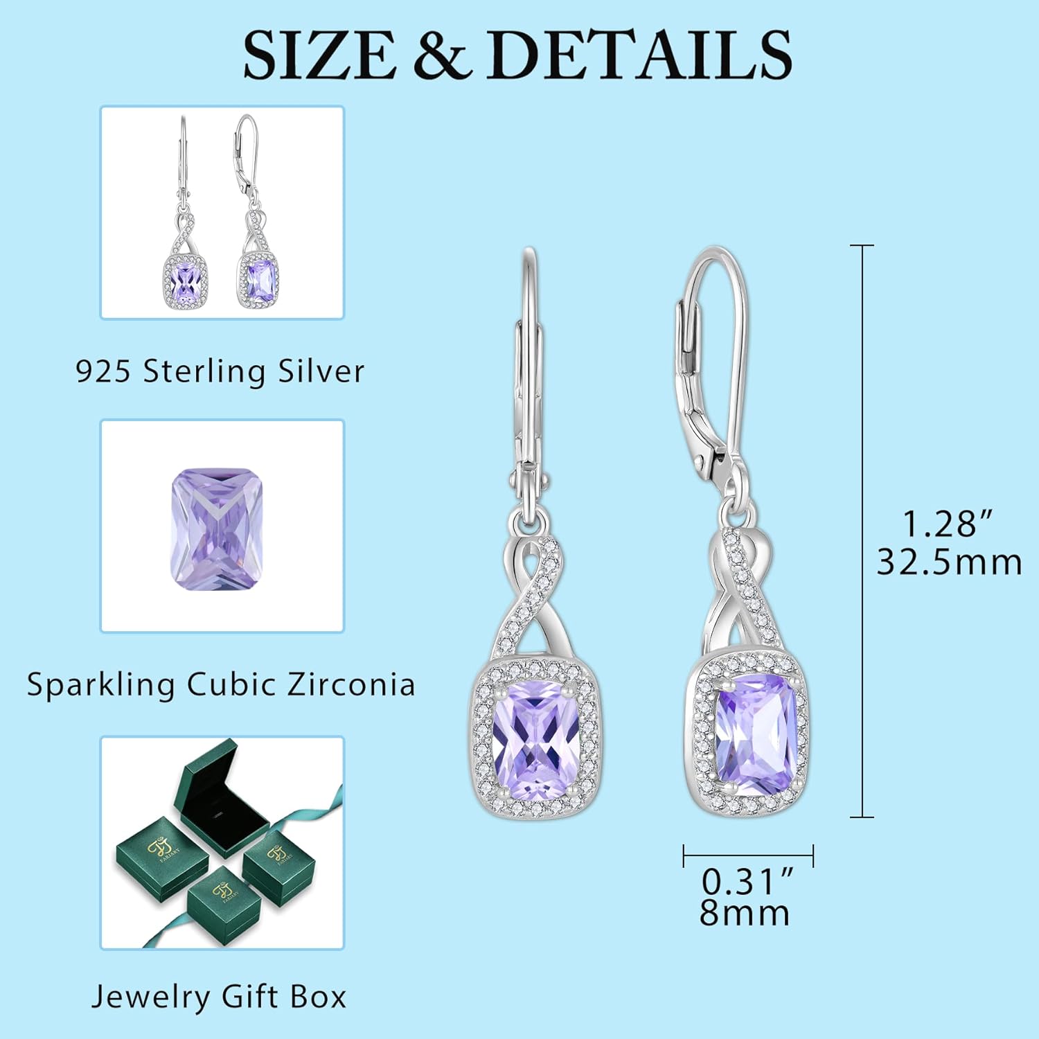 Thumbnail 5 de FJ Unendlichkeit – hängende Ohrringe aus 925 Sterling Silber mit Prinzessschliff & Zirkonia