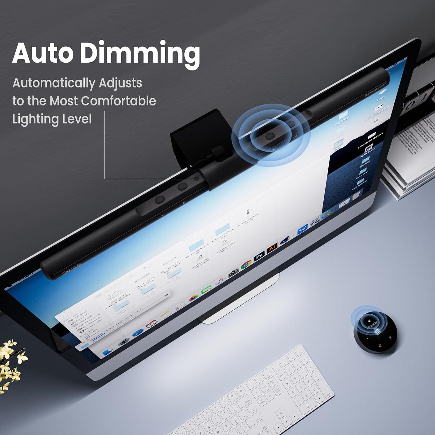 Detalle de Quntis Computer Monitor Lamp: Eye-Friendly, Flicker-Free Desk Light with Auto-Dimming
