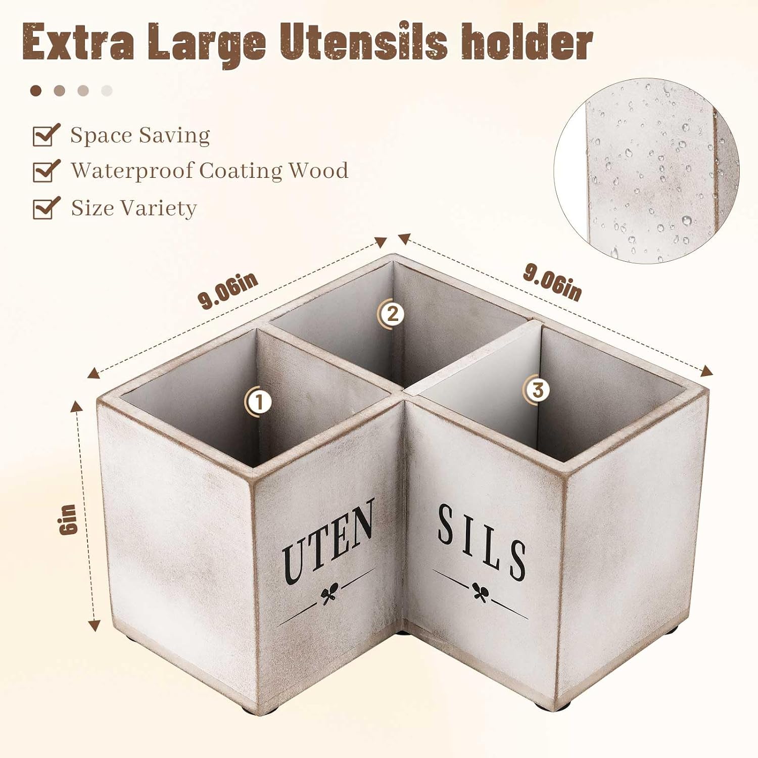 Detalle 1 de Natheeph Kitchen Utensil Holder, 3-Compartment