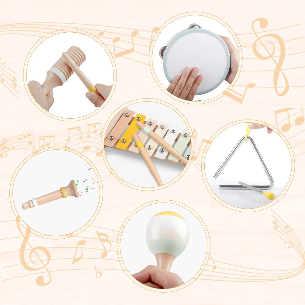 Thumbnail 3 de Baby Musical Instruments Montessori Wooden Toys Set (Neutral Colors) with Xylophone for Toddlers 1–3