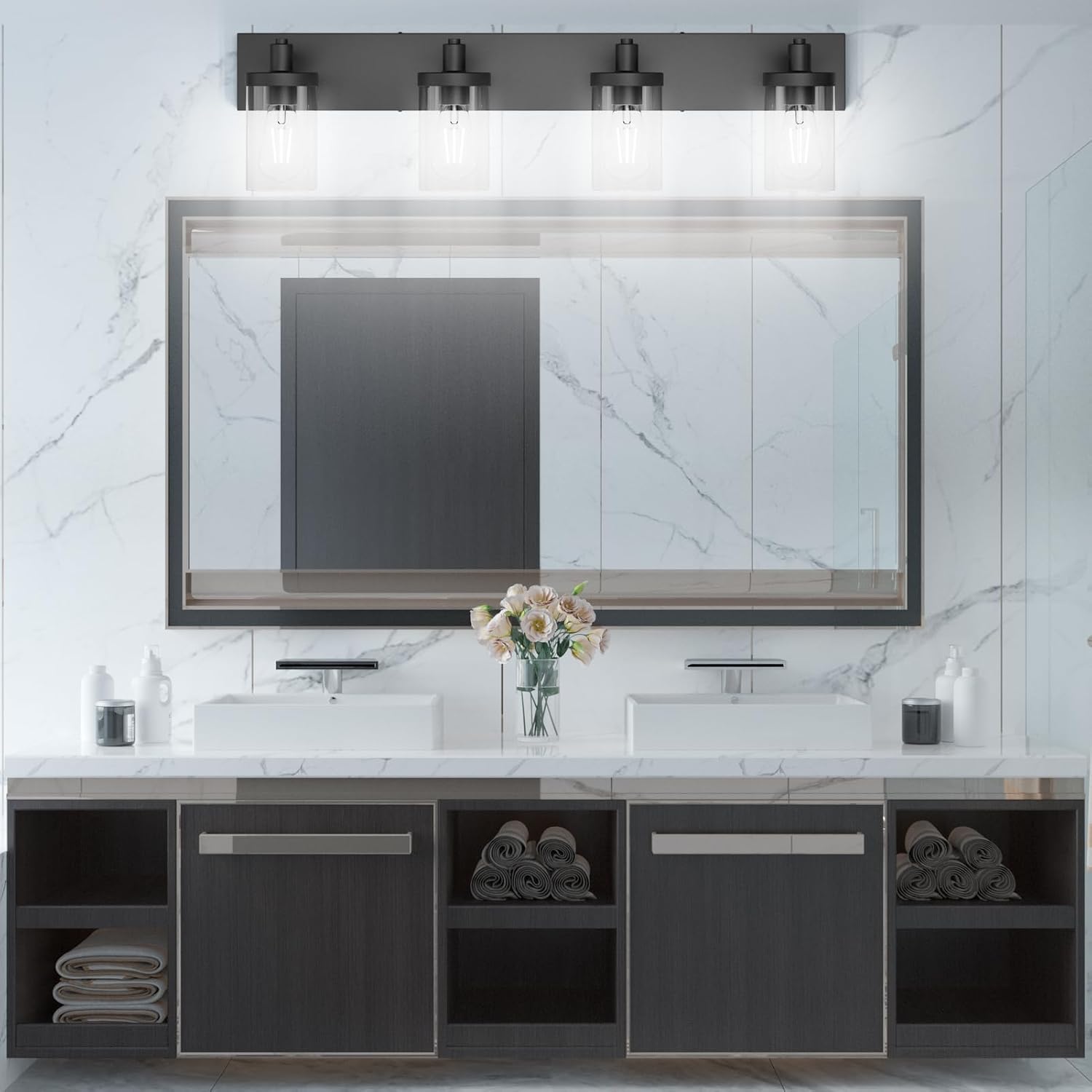 Thumbnail 6 de Aipsun 1136 4-Light Bathroom Vanity Light, Matte Black with Clear Glass