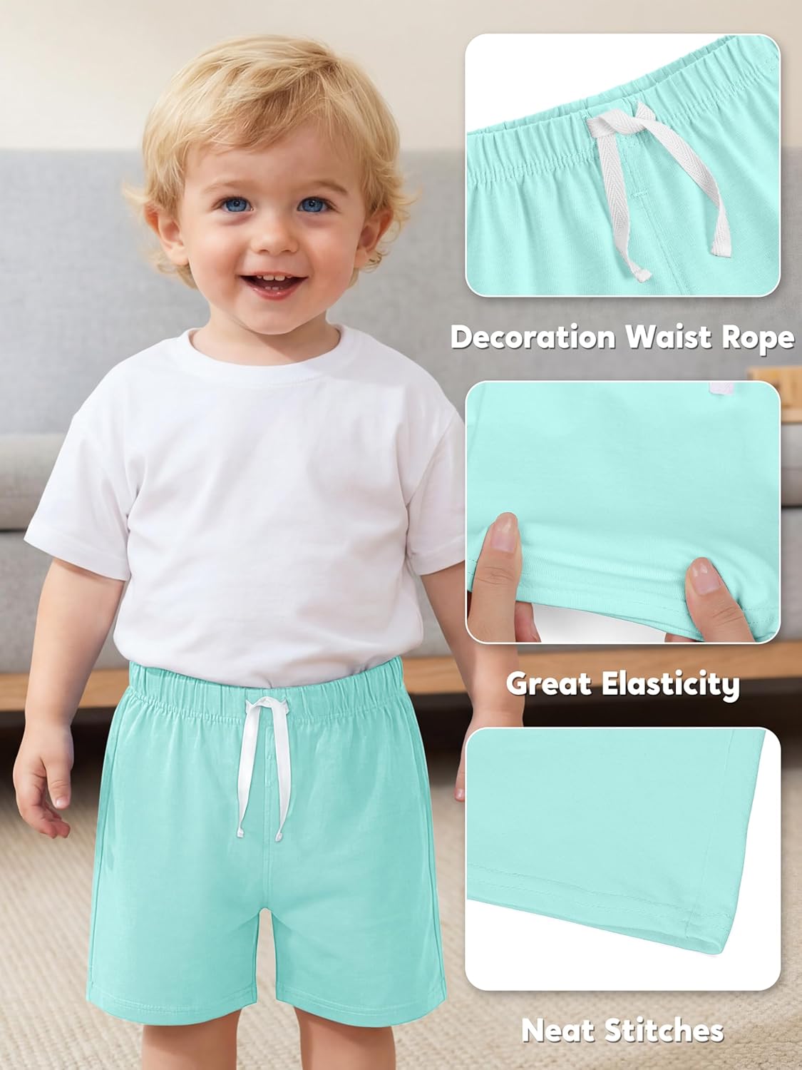 Detalle de Resinta 4 Pack Baby Boys' Cotton Shorts: Soft, Breathable Summer Essentials