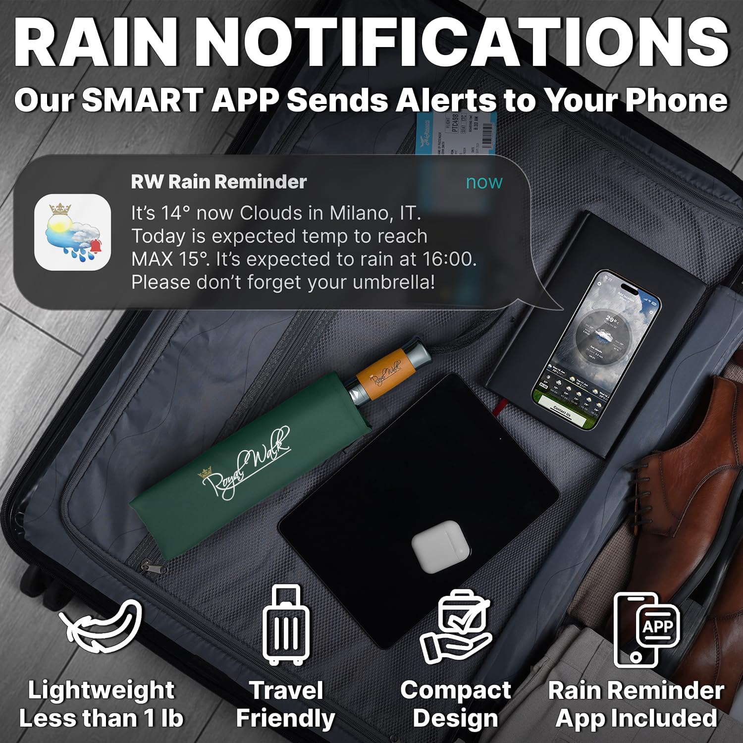 Thumbnail 3 de Royal Walk Folding Travel Compact Umbrella: Windproof, Automatic Open/Close with Wooden Handle