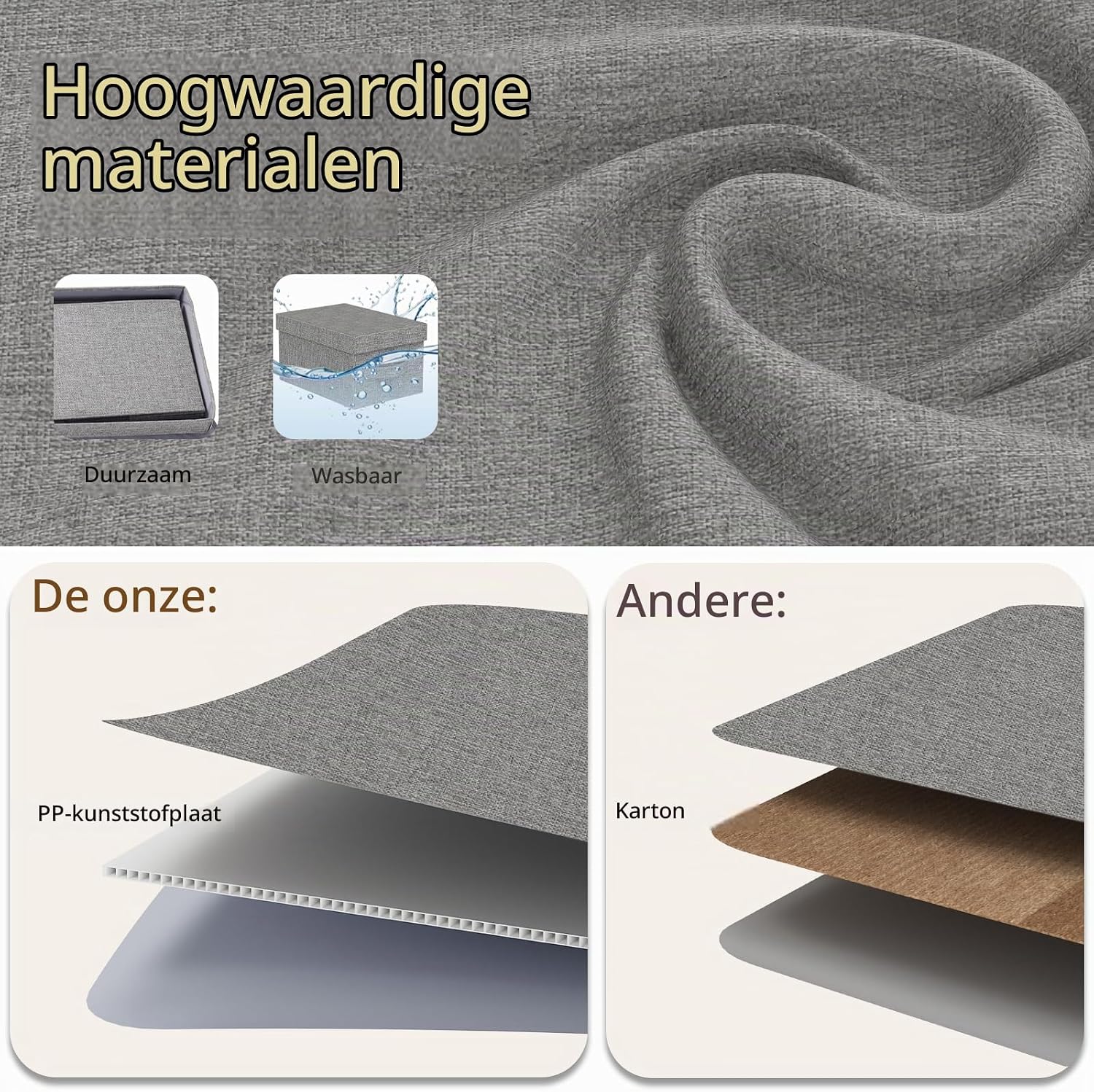Detalle de ENUMAIL EN102GS-3 opbergdozen met deksel, grijs, 3 stuks, 33 x 23 x 18 cm