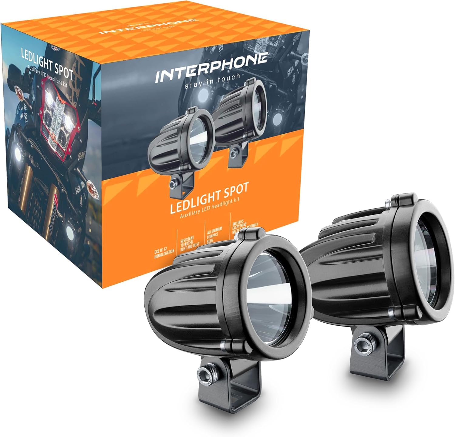 Detalle 2 de INTERPHONE - Coppia FARETTI LED Aggiuntivi anteriori per moto, IP68, 990 lumen, 10W, omologati R149